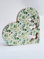 Heart-Shaped Wooden Décor with Leaf Pattern & Butterfly Cutouts