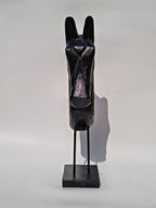 Handcrafted Black Solid Wood Horse Head Sculpture on Stand