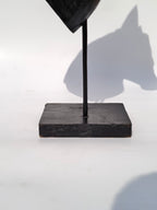 Handcrafted Black Solid Wood Horse Head Sculpture on Stand