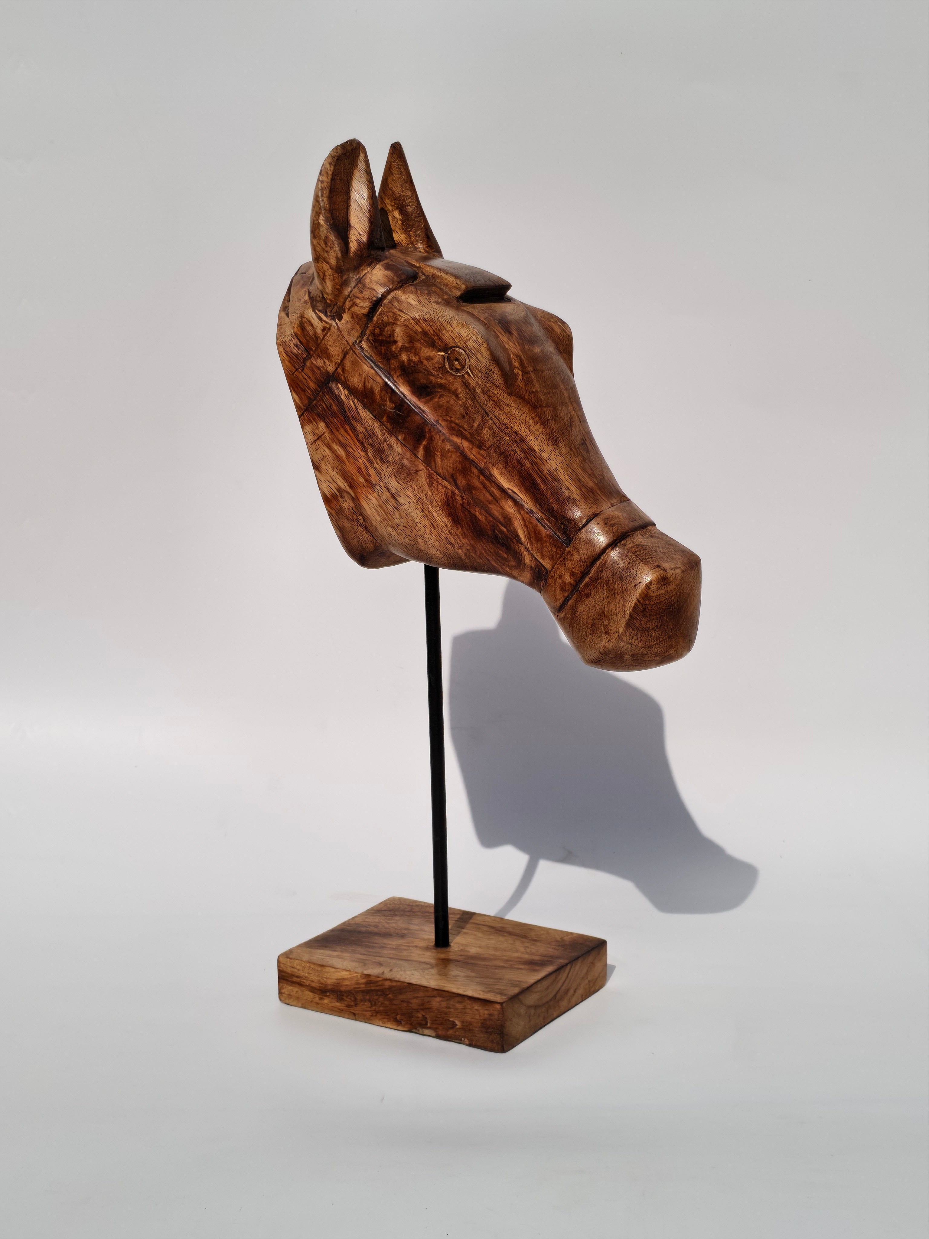 Wooden Horse Head Sculpture on Stand
