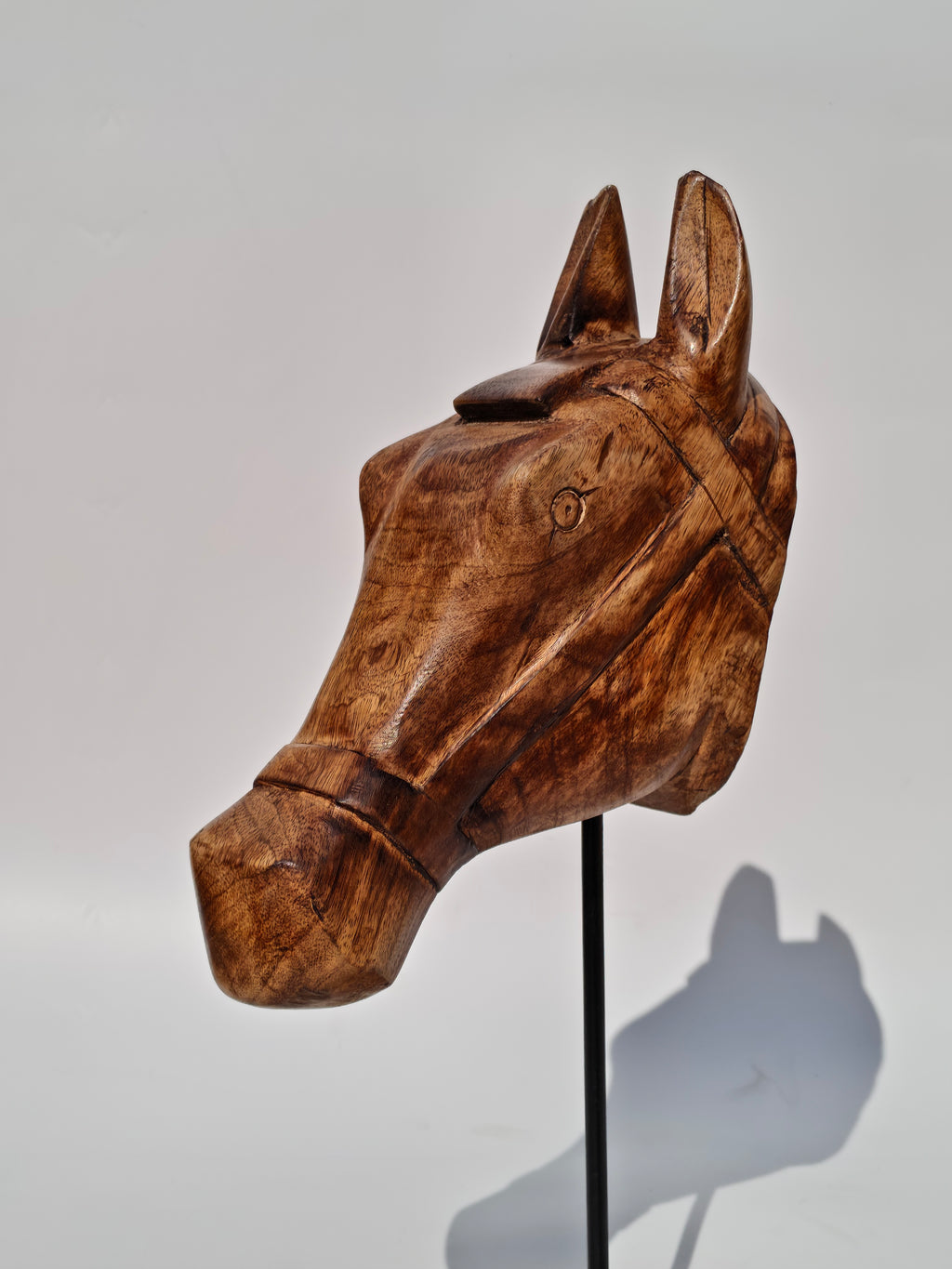 Handcrafted Wooden Horse Head Sculpture on Stand – Equestrian Art Décor