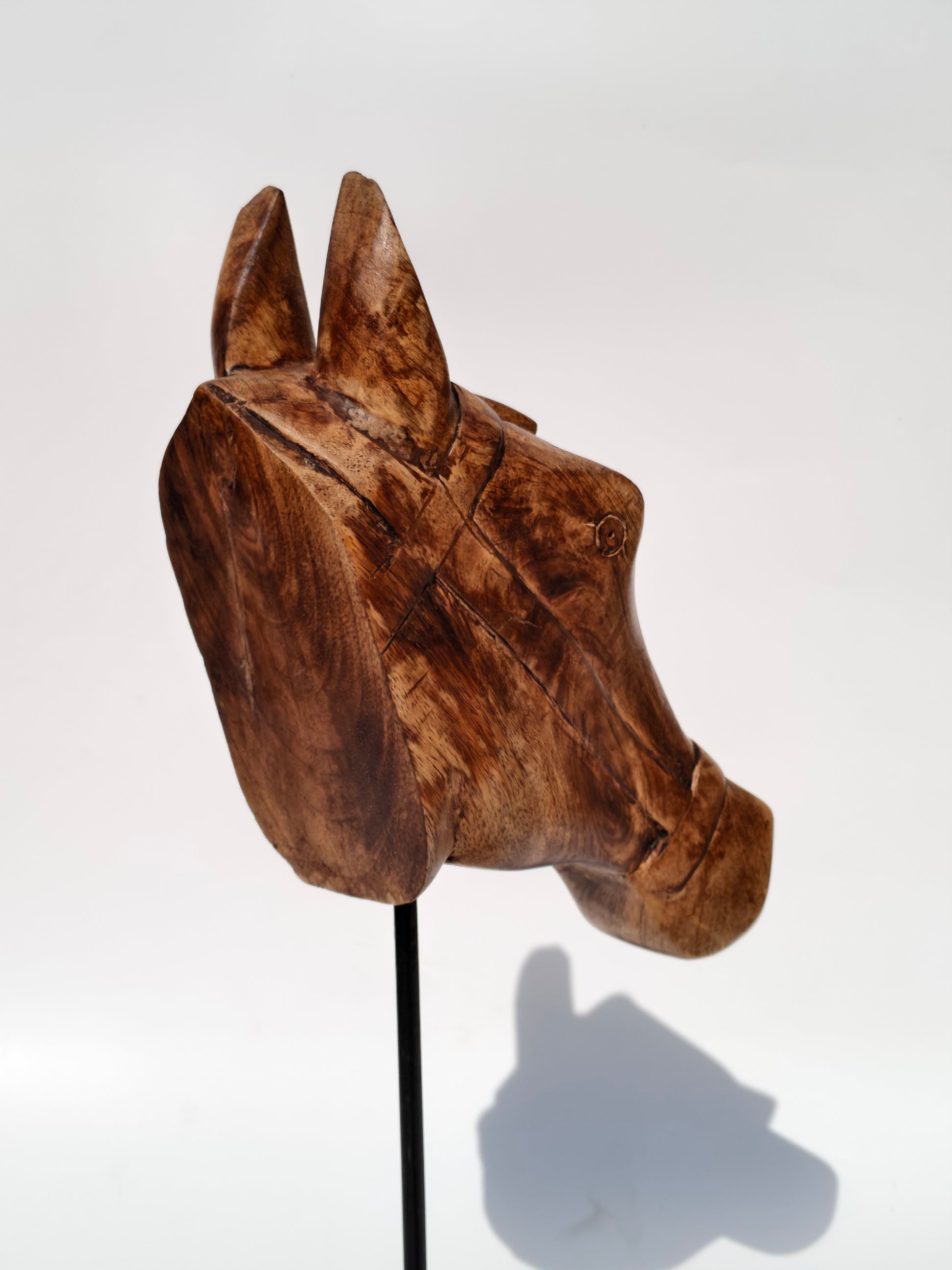 Handcrafted Wooden Horse Head Sculpture on Stand – Equestrian Art Décor