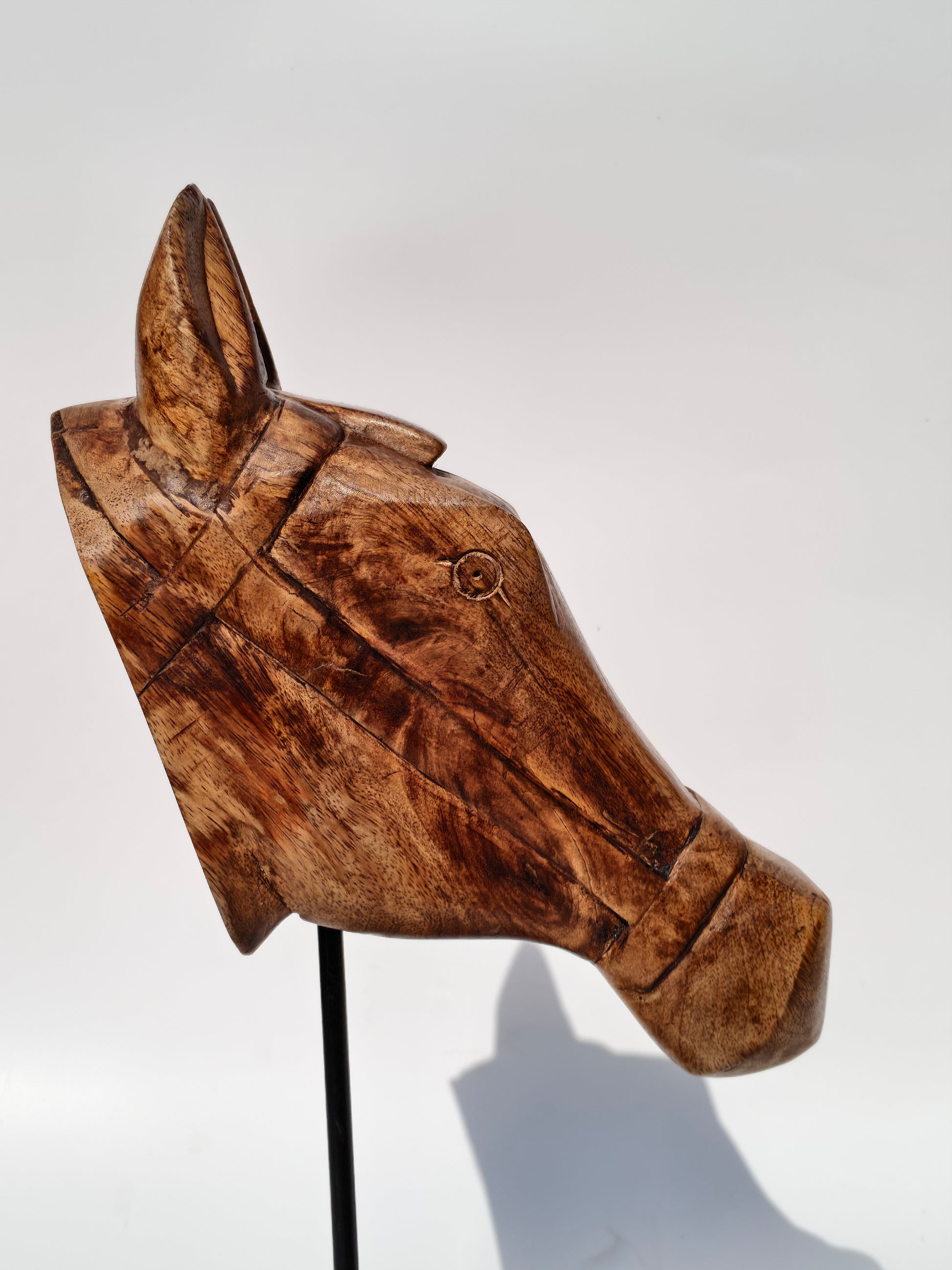 Handcrafted Wooden Horse Head Sculpture on Stand – Equestrian Art Décor