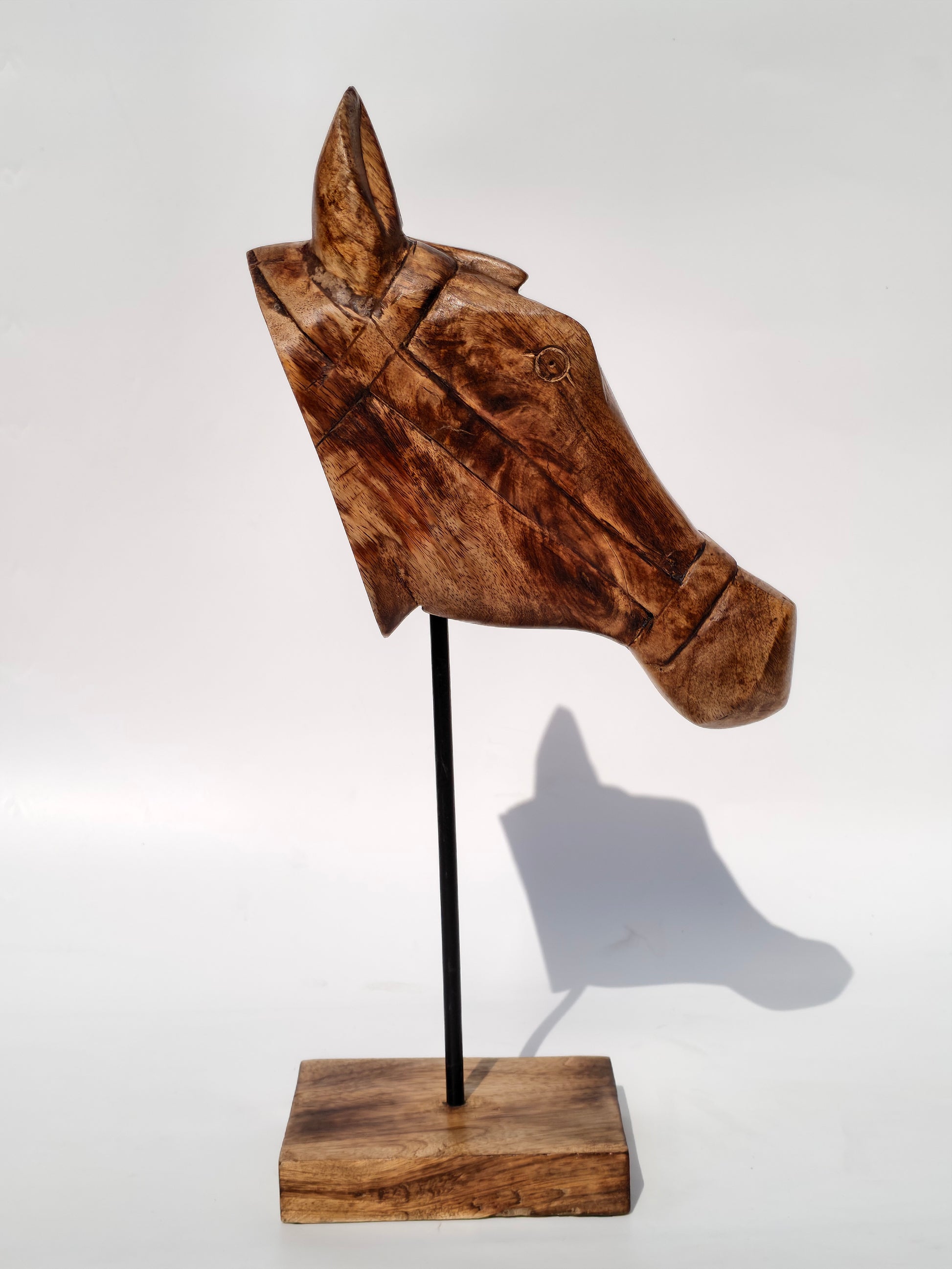 Handcrafted Wooden Horse Head Sculpture on Stand – Equestrian Art Décor
