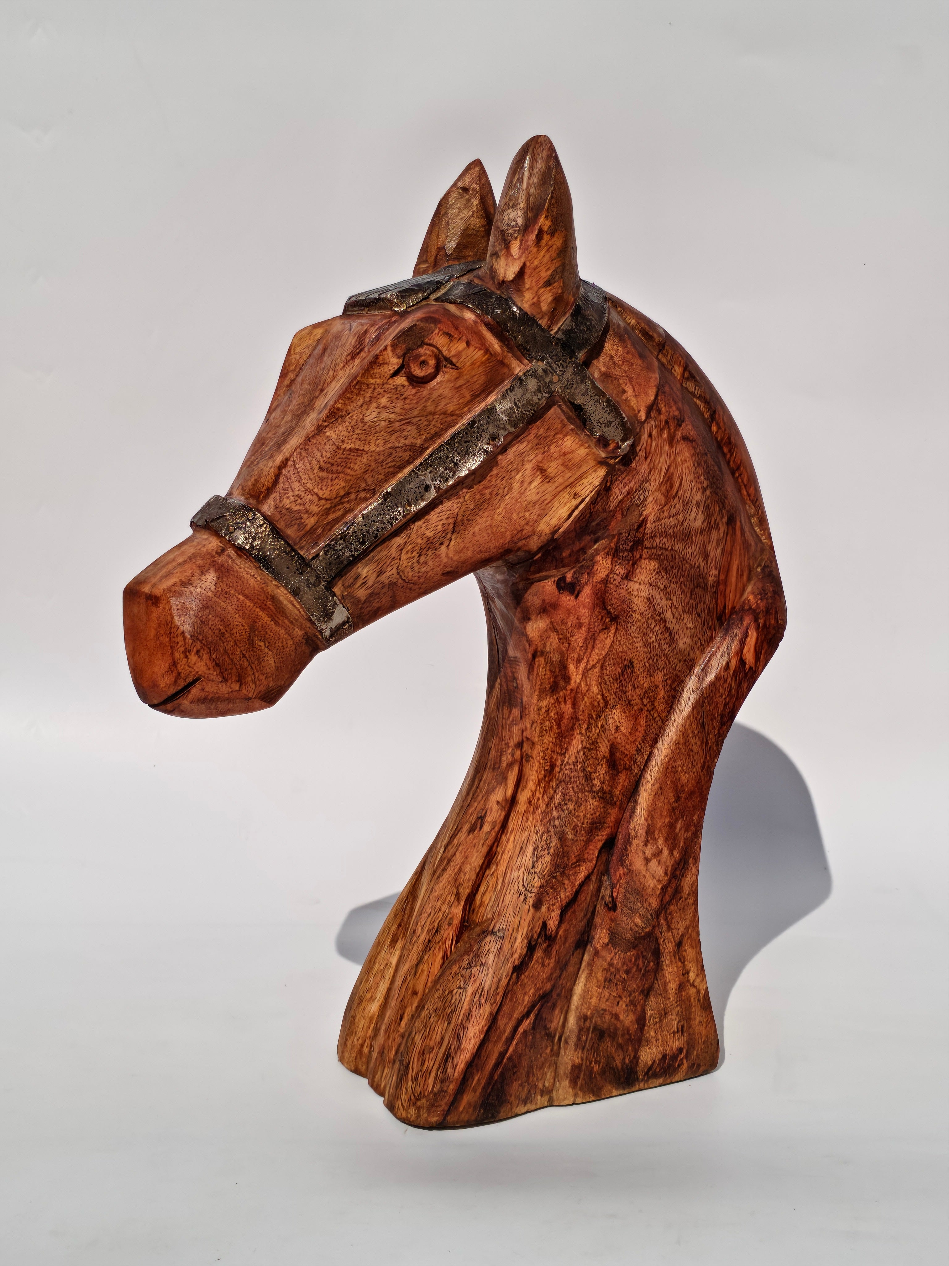 Handcrafted Solid Wood Horse Head Sculpture
