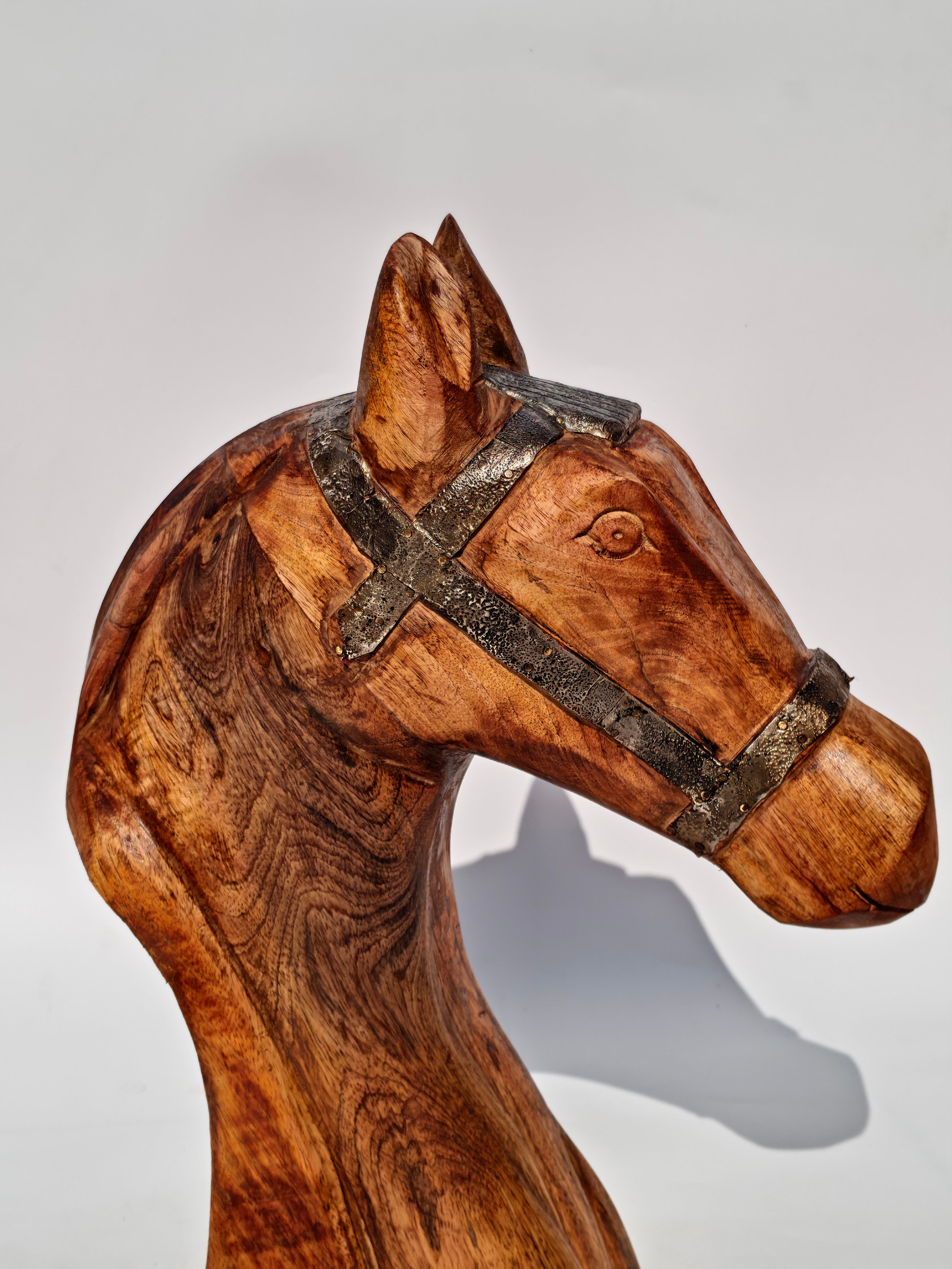 Handcrafted Solid Wood Horse Head Sculpture