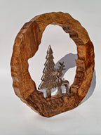 Wooden Forest Ring with Metal Deer & Tree