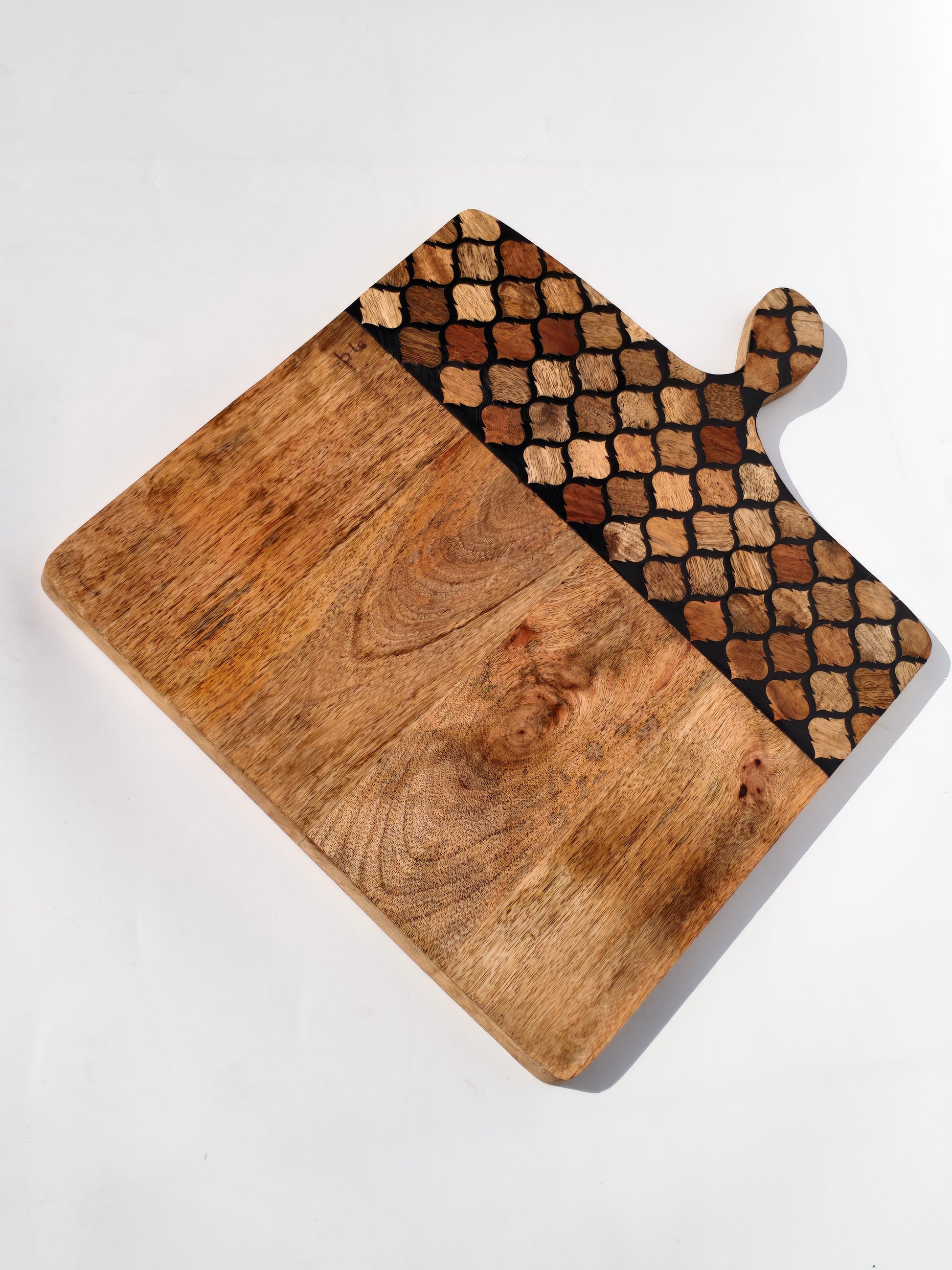Handcrafted Wooden Chopping & Serving Board with Mosaic Handle – Extra Large