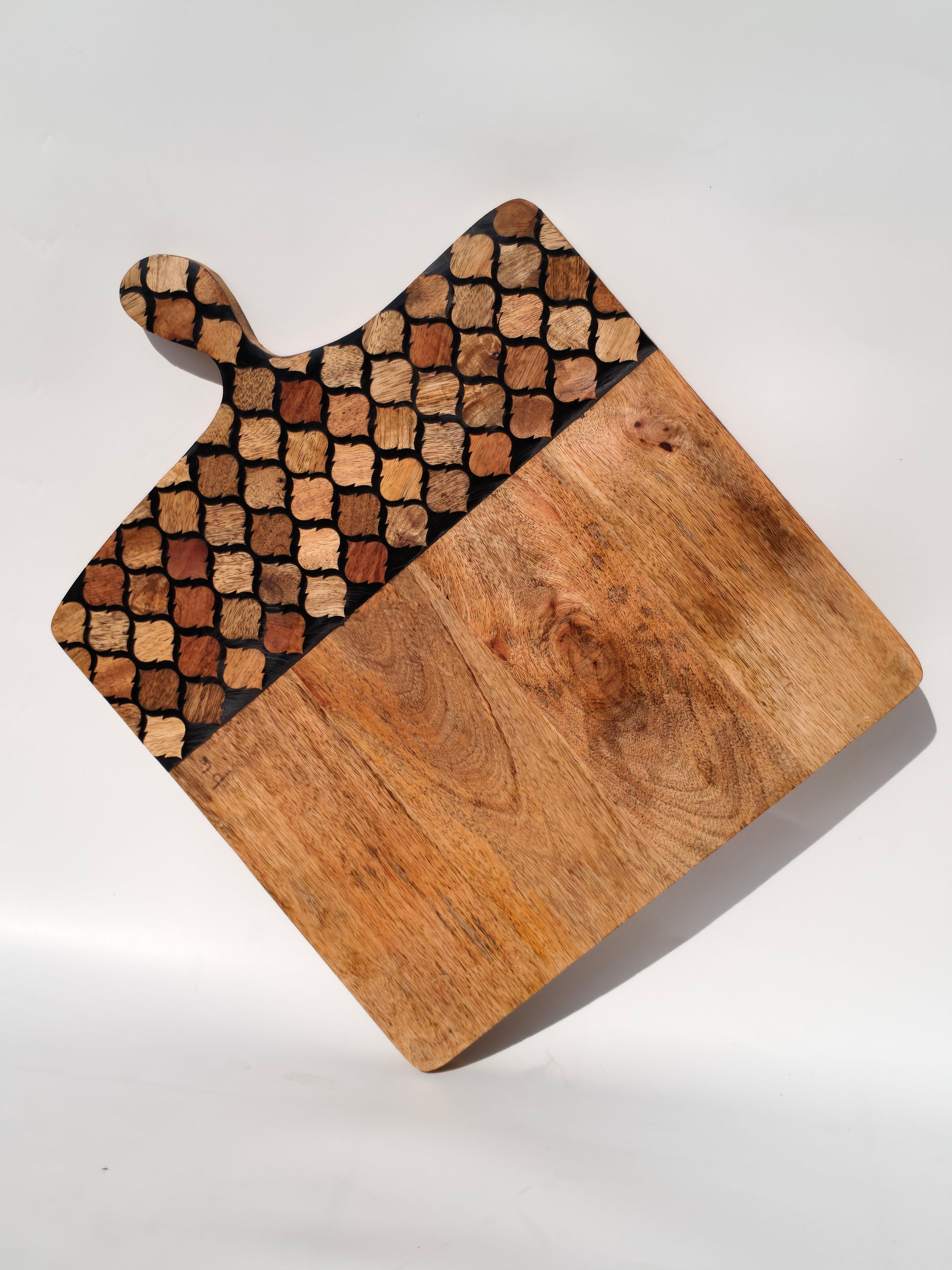 Handcrafted Wooden Chopping & Serving Board with Mosaic Handle – Extra Large