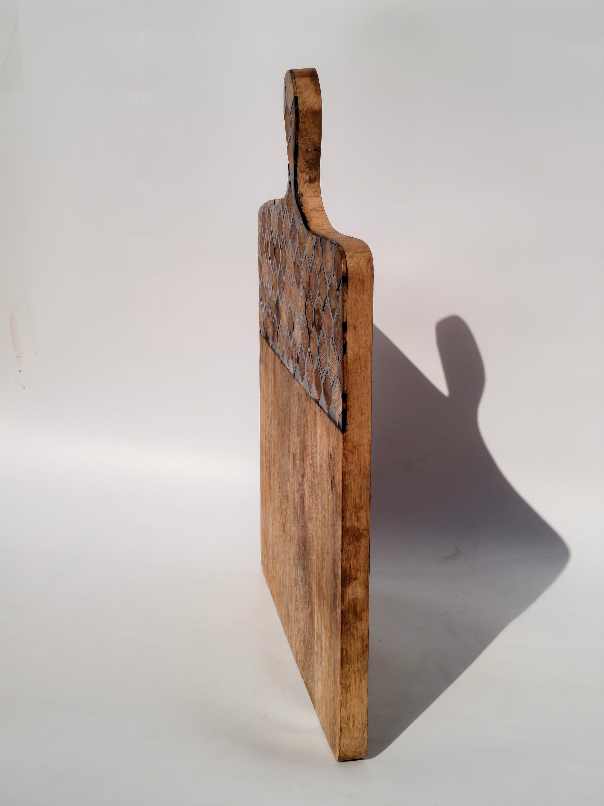 Handcrafted Wooden Chopping & Serving Board with Mosaic Handle – Extra Large