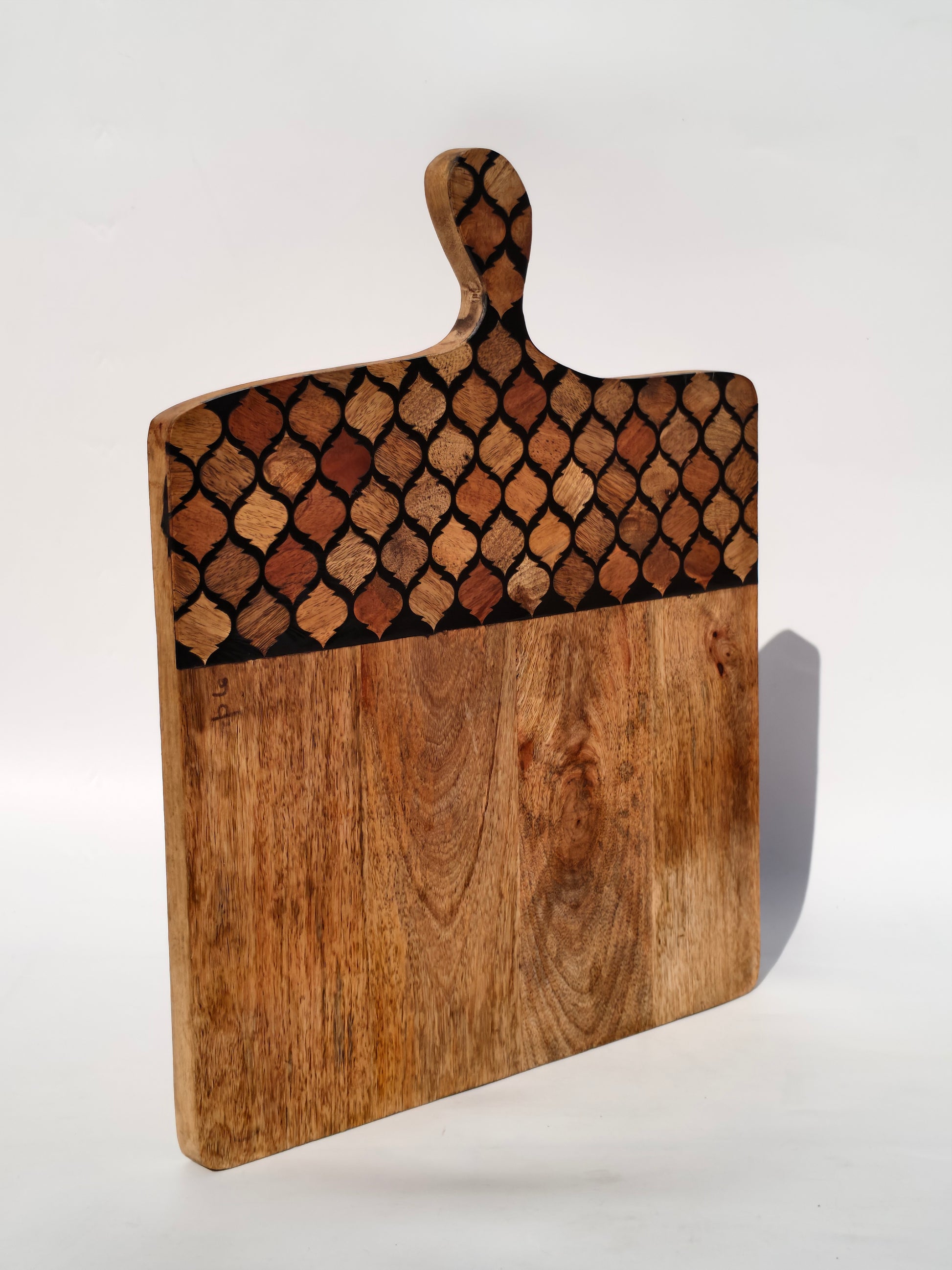 Handcrafted Wooden Chopping & Serving Board with Mosaic Handle – Extra Large