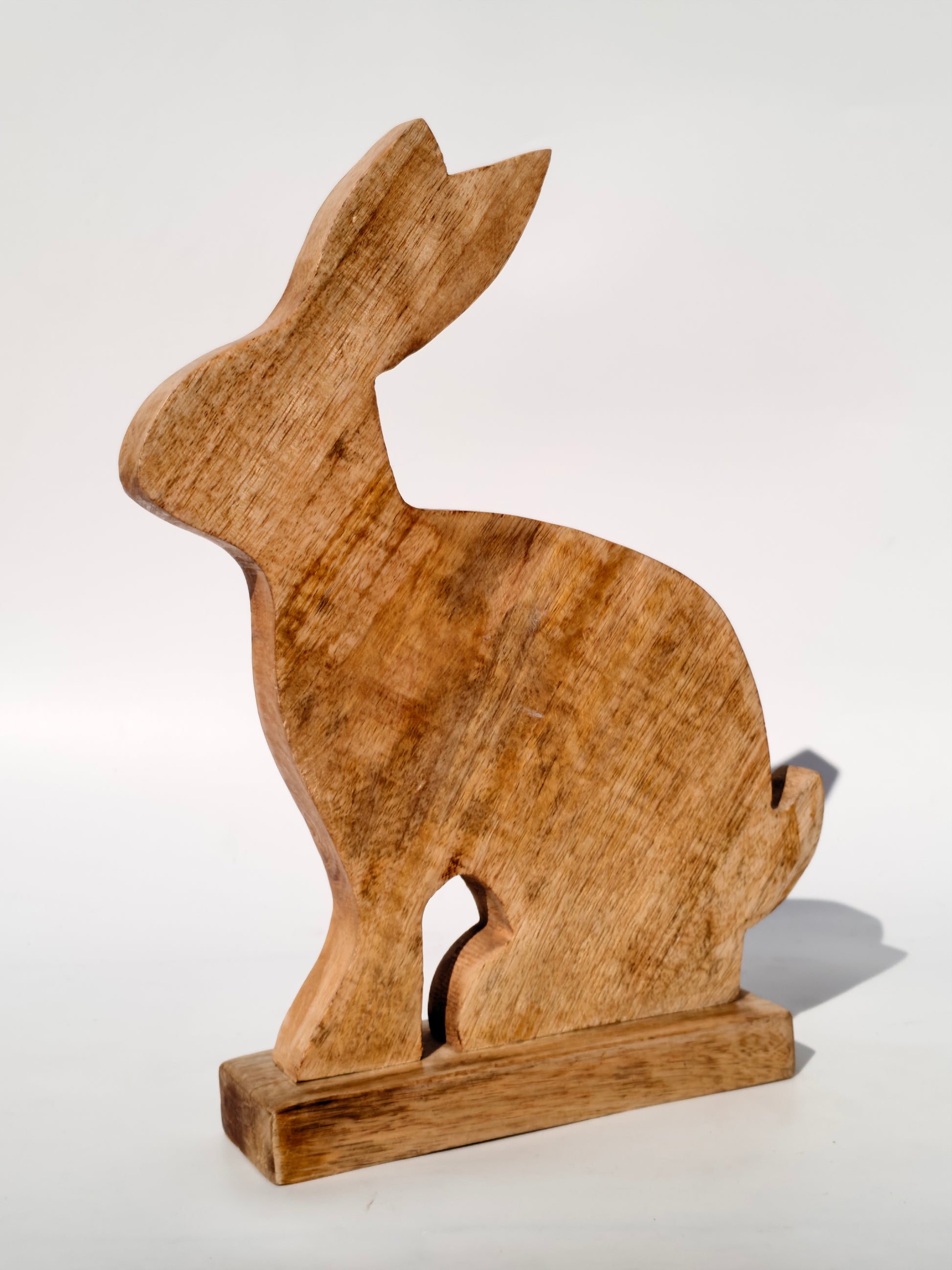Handcrafted Wooden Bunny with Floral Carving – Rustic White Finish