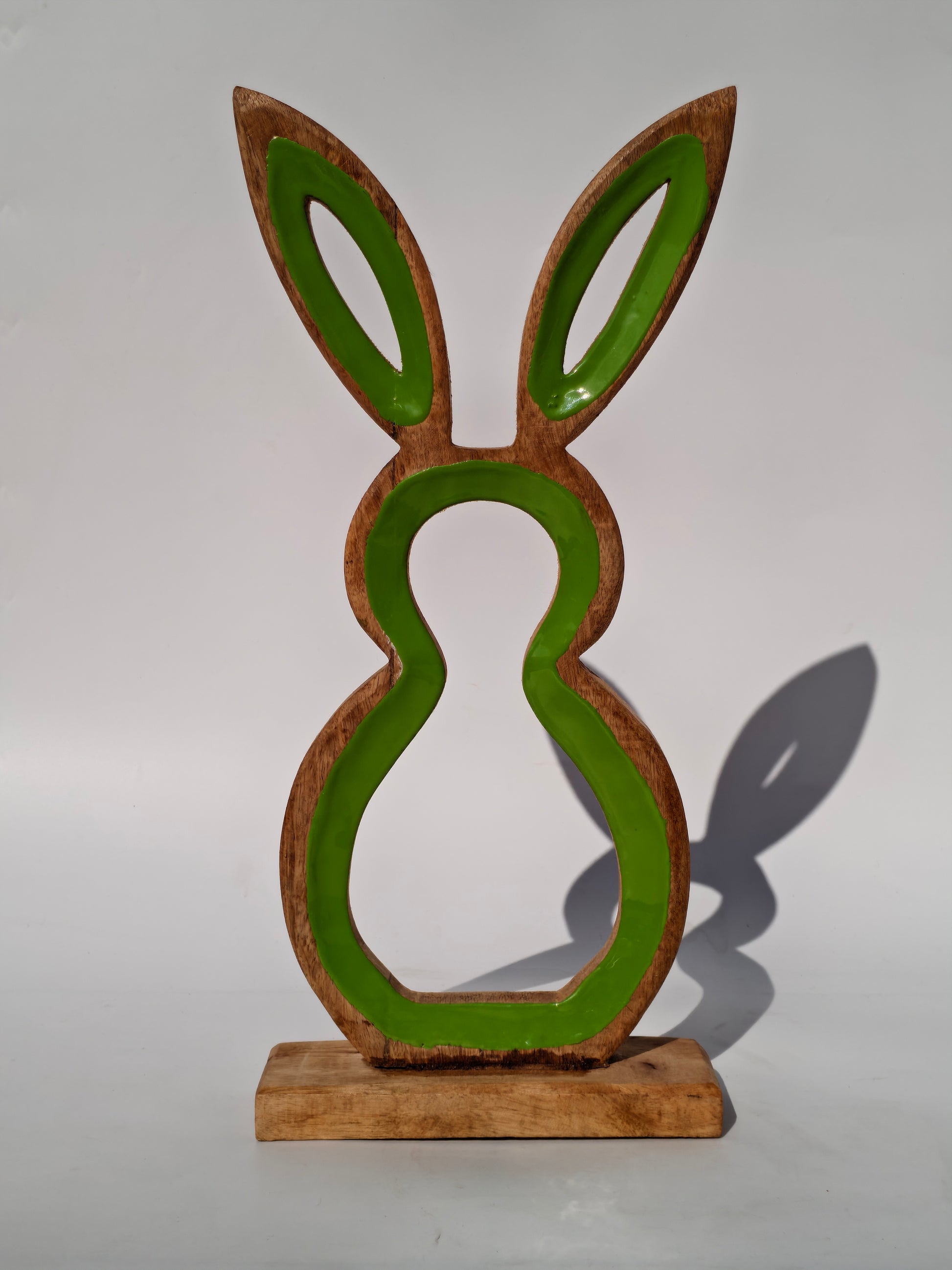 Handcrafted Wooden Bunny Silhouette with Green Accents