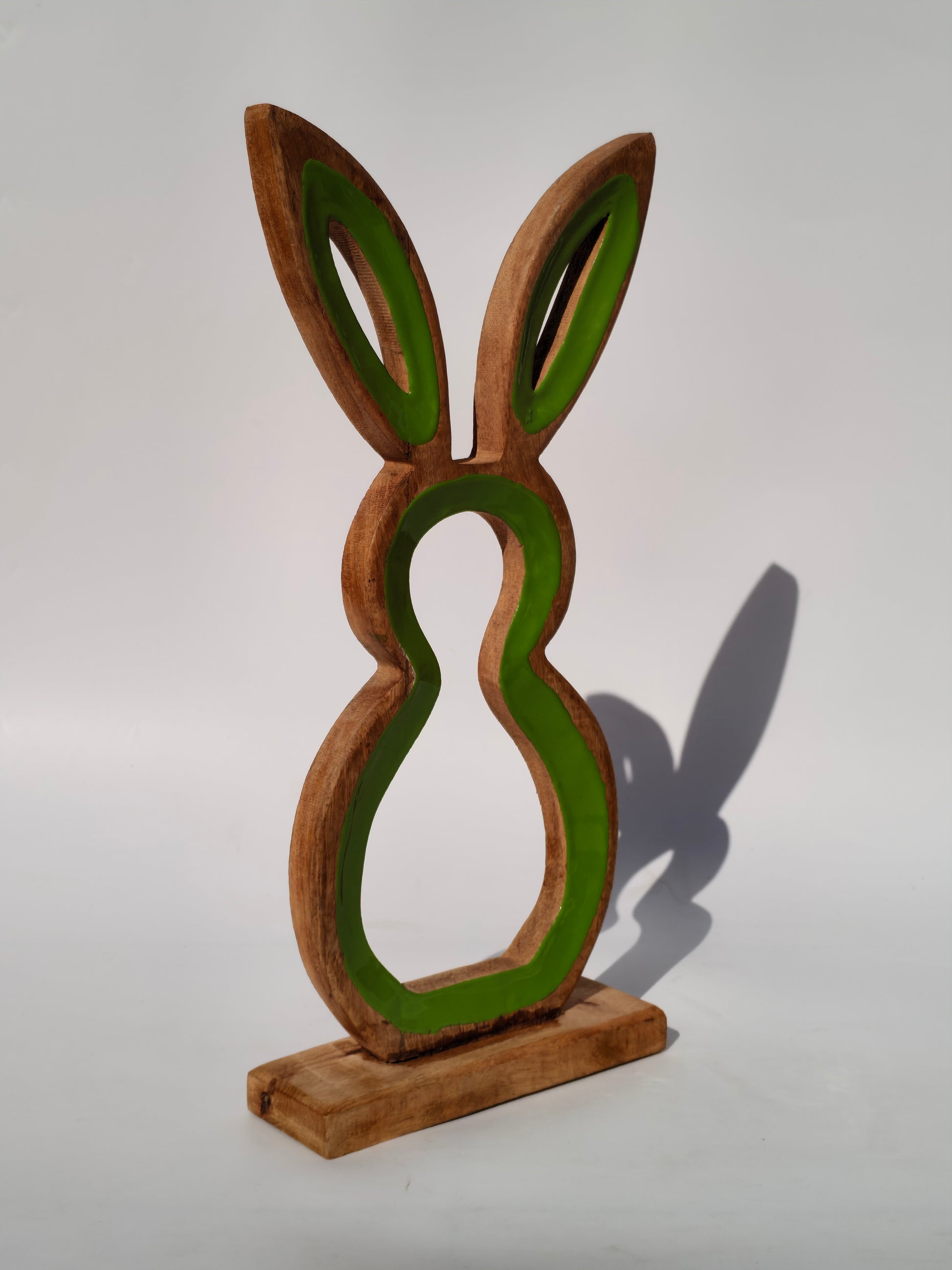 Handcrafted Wooden Bunny Silhouette with Green Accents