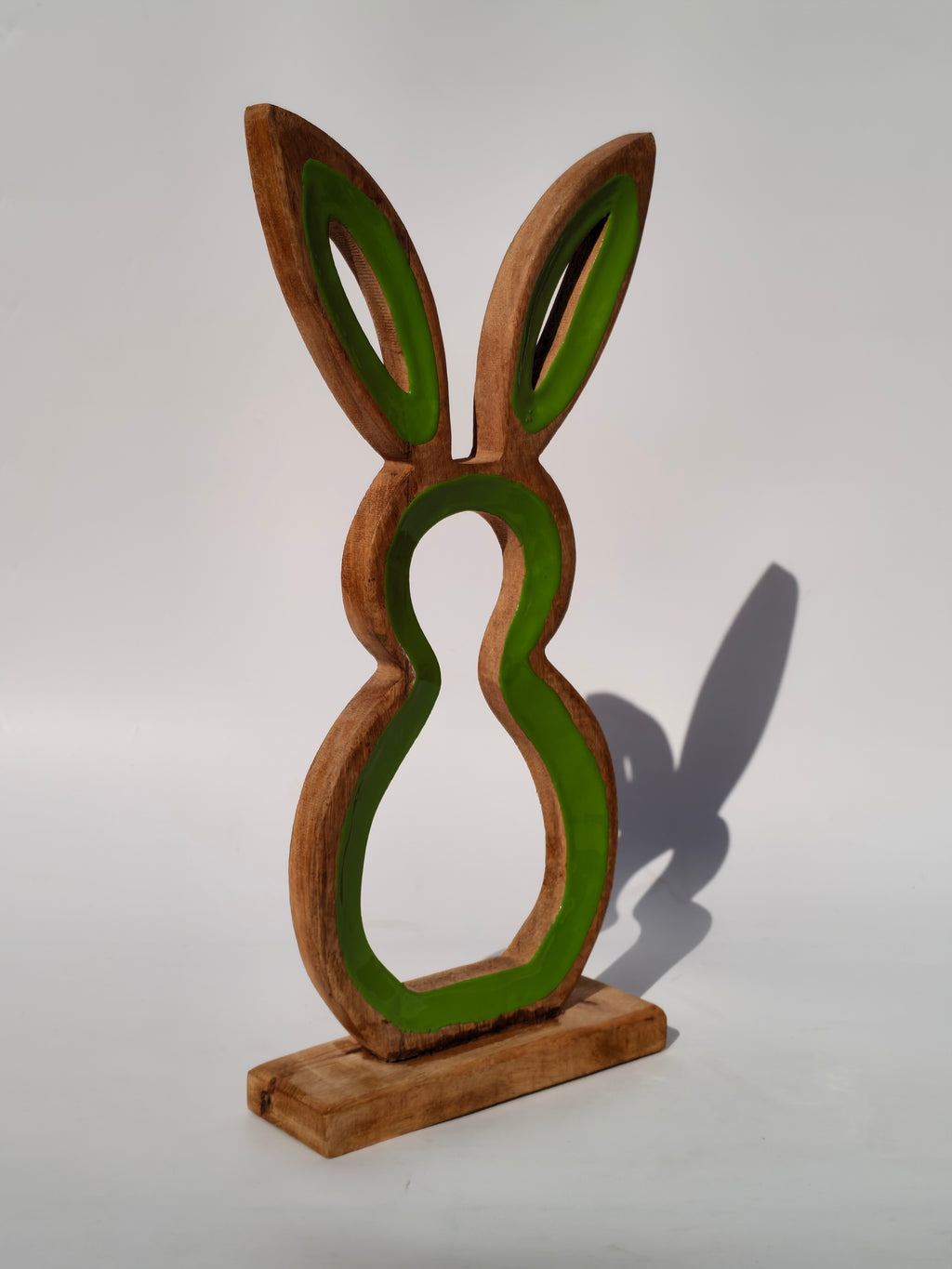 Handcrafted Wooden Bunny Silhouette with Green Accents