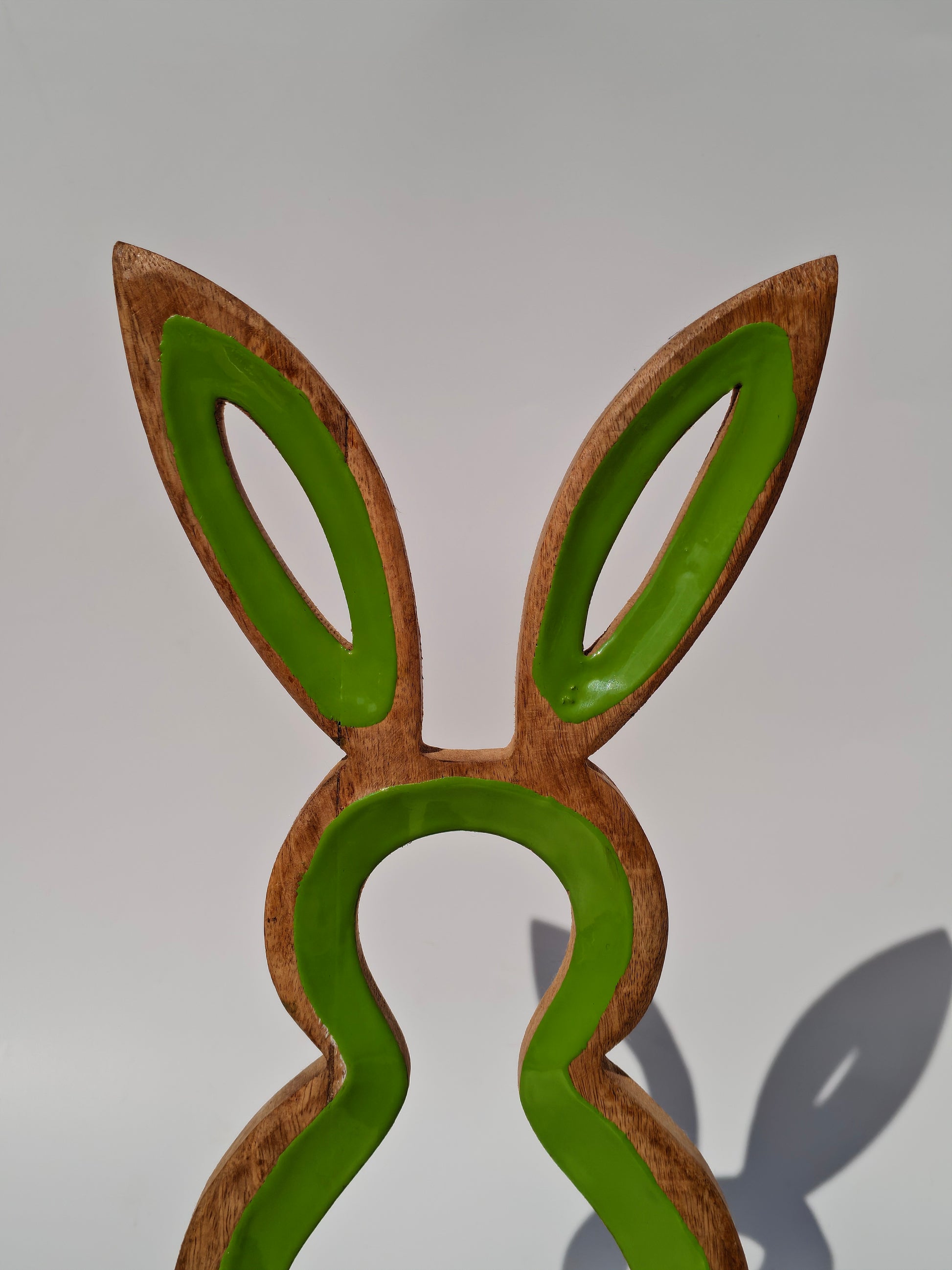 Handcrafted Wooden Bunny Silhouette with Green Accents