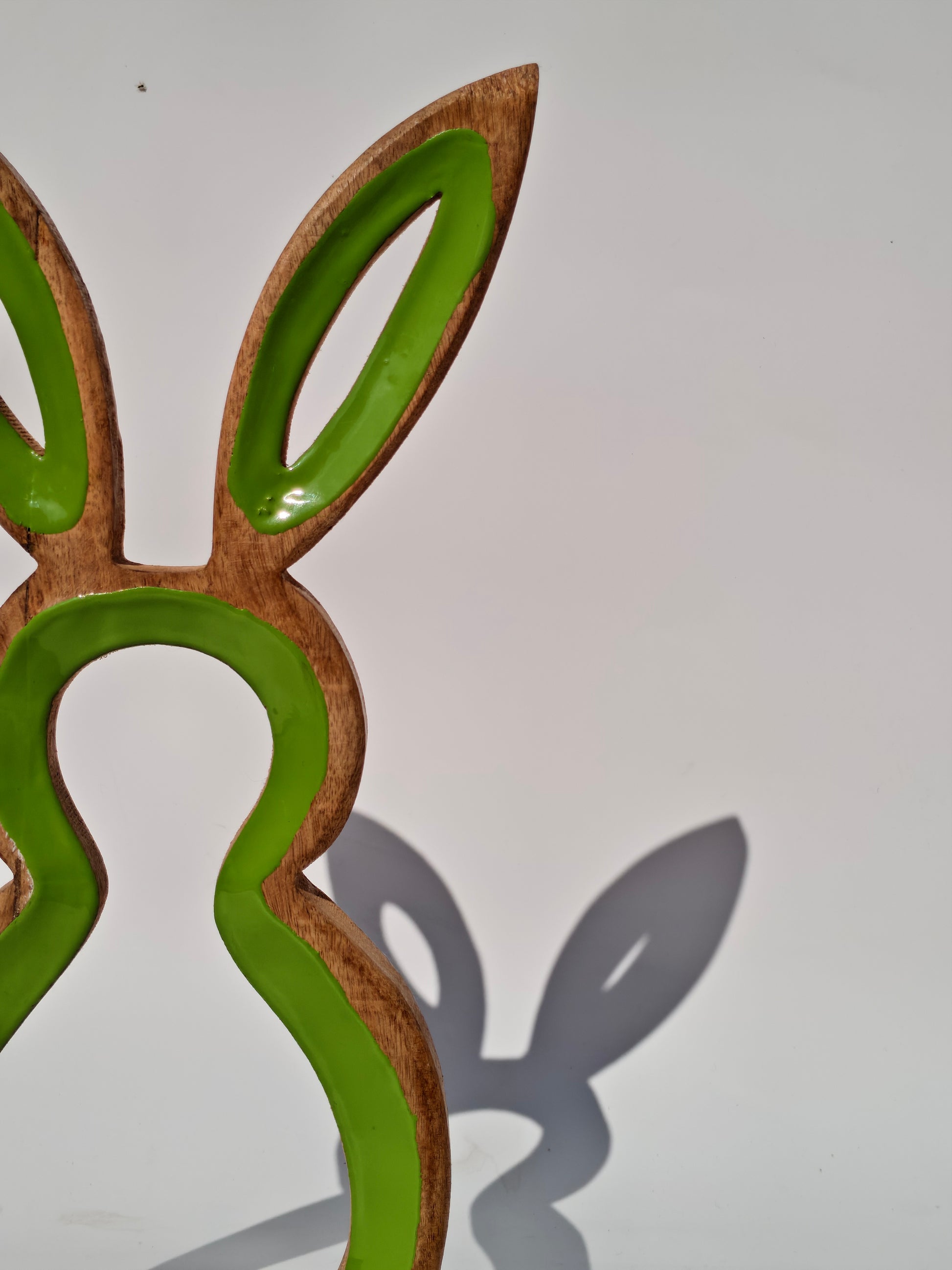 Handcrafted Wooden Bunny Silhouette with Green Accents
