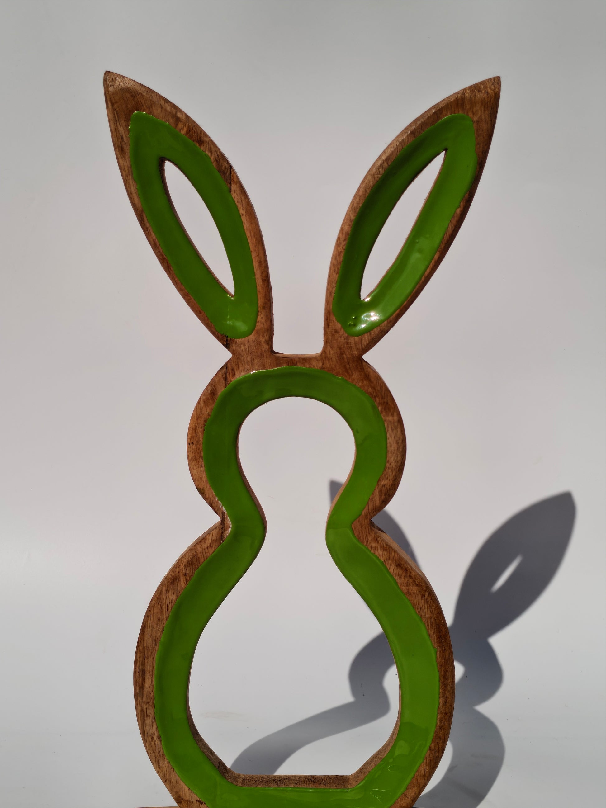 Handcrafted Wooden Bunny Silhouette with Green Accents