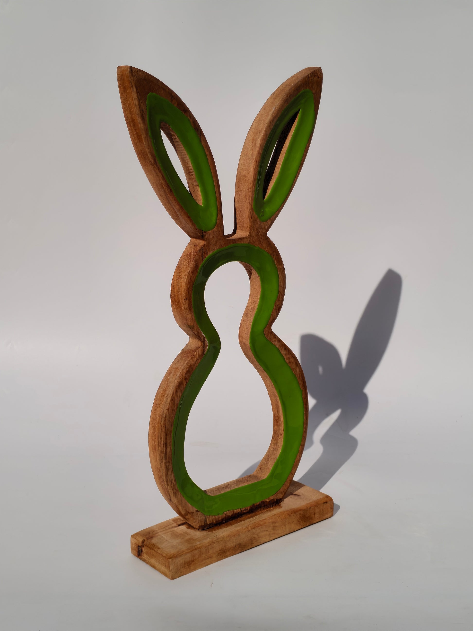 Handcrafted Wooden Bunny Silhouette with Green Accents