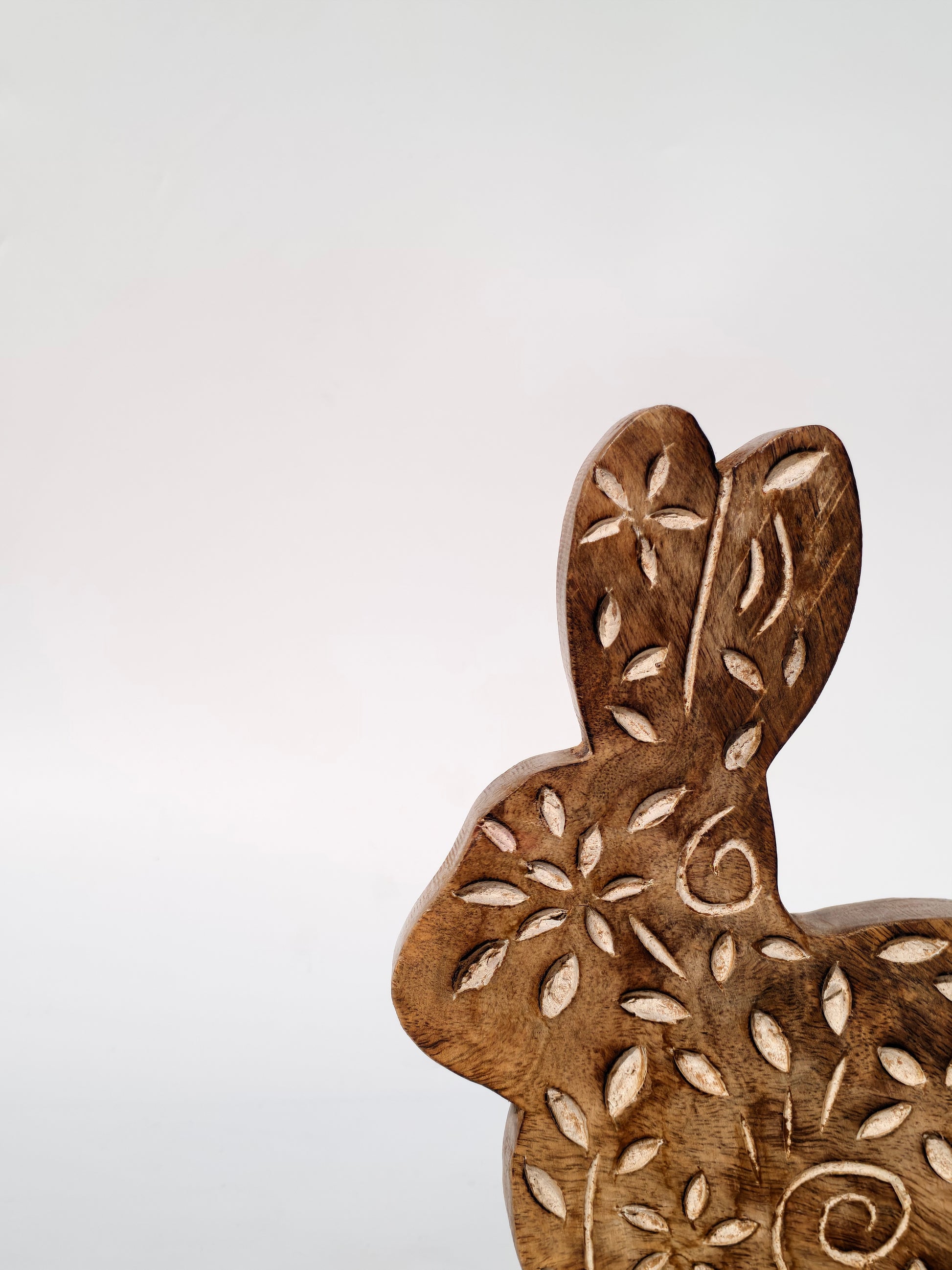 Handcrafted Wooden Bunny with Leaf Carvings