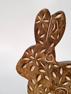 Wooden Bunny with Leaf Carvings