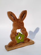 Wooden Bunny with Green Floral Accent