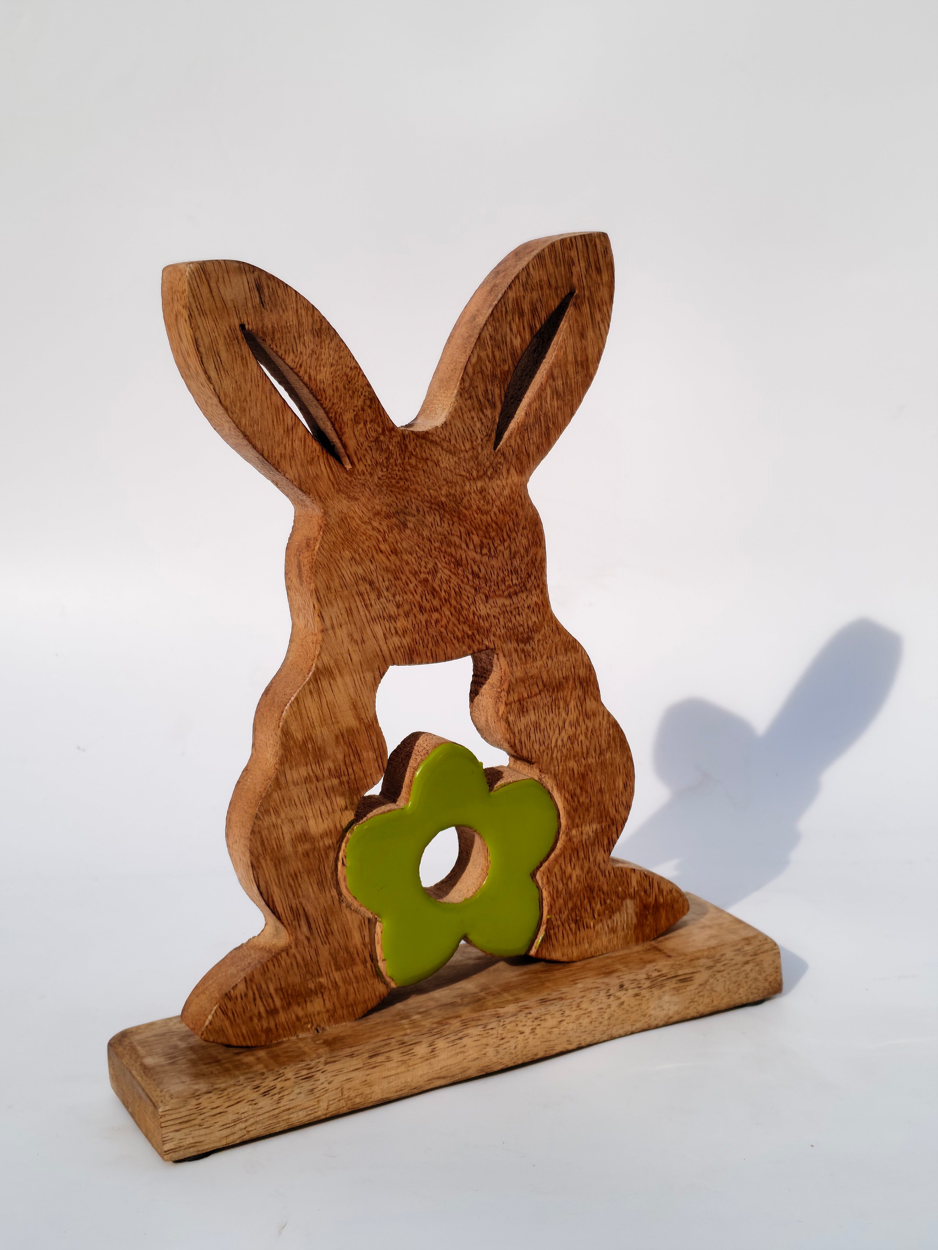 Wooden Bunny with Green Floral Accent