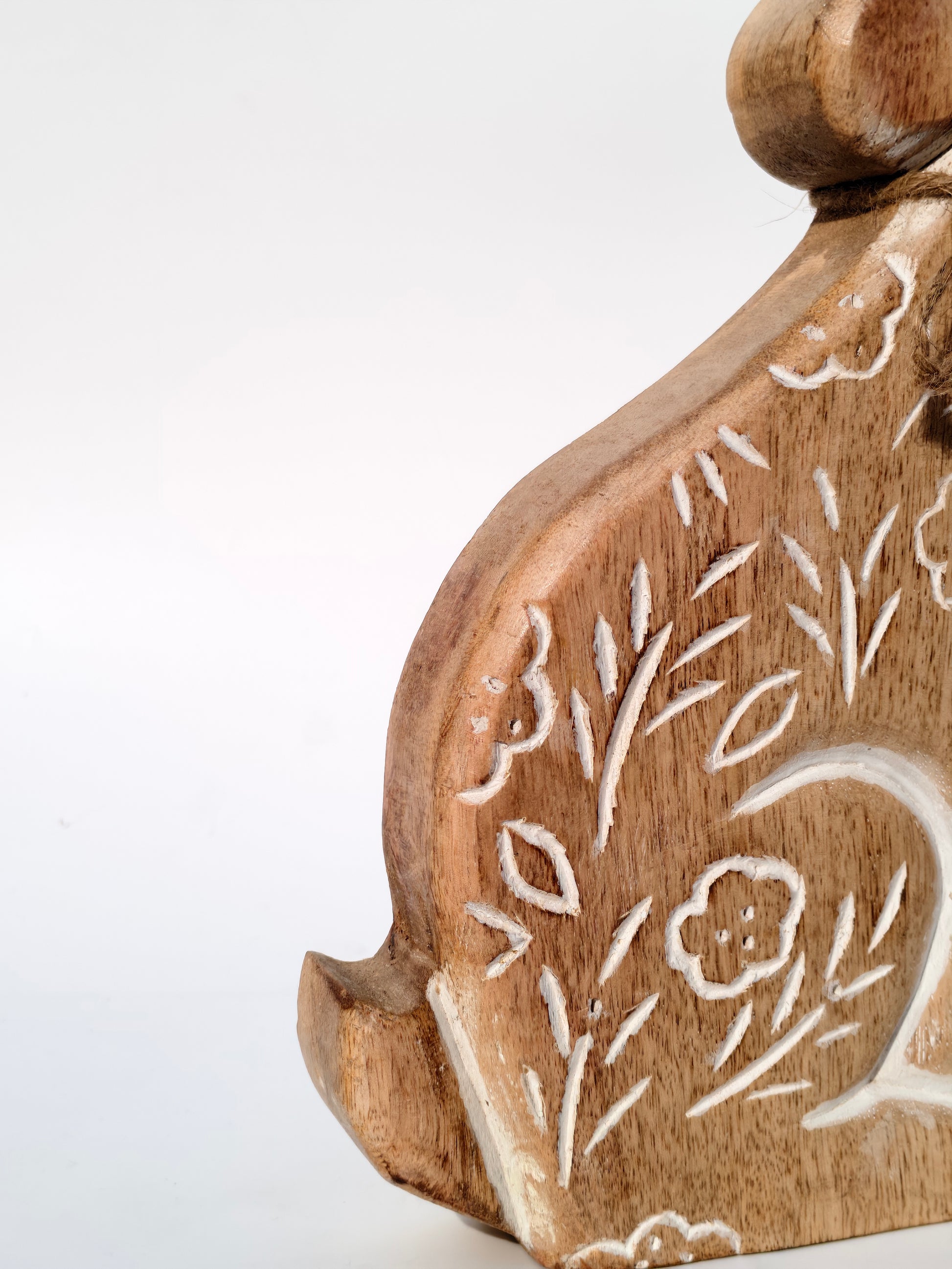 Handcrafted Wooden Bunny Figurine with Floral Carving