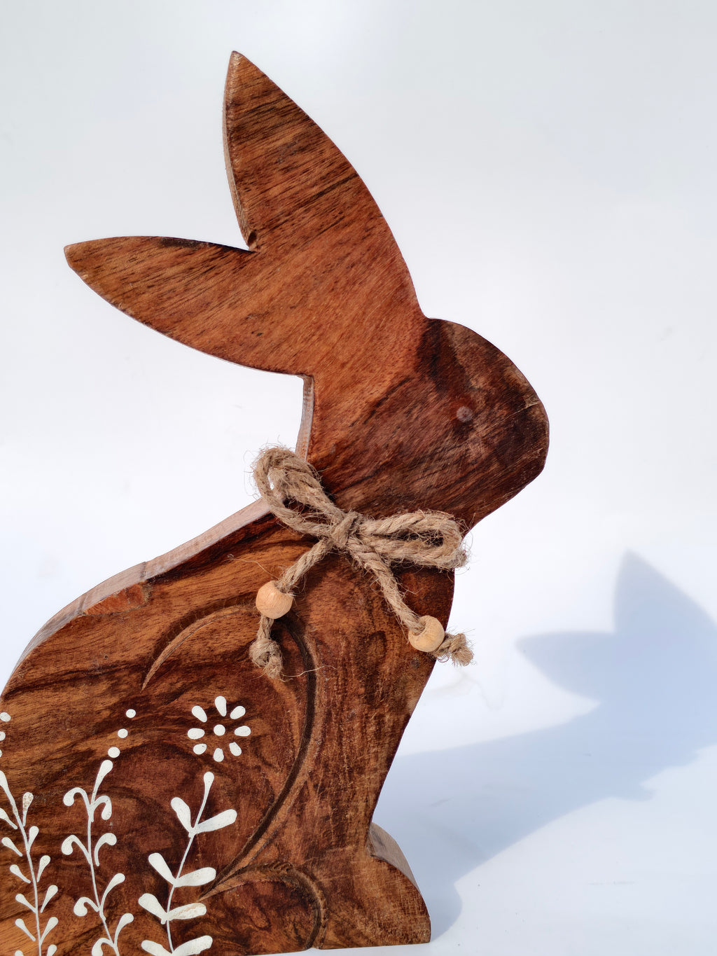 Handcrafted Wooden Bunny Décor with Floral Design & Jute Bow