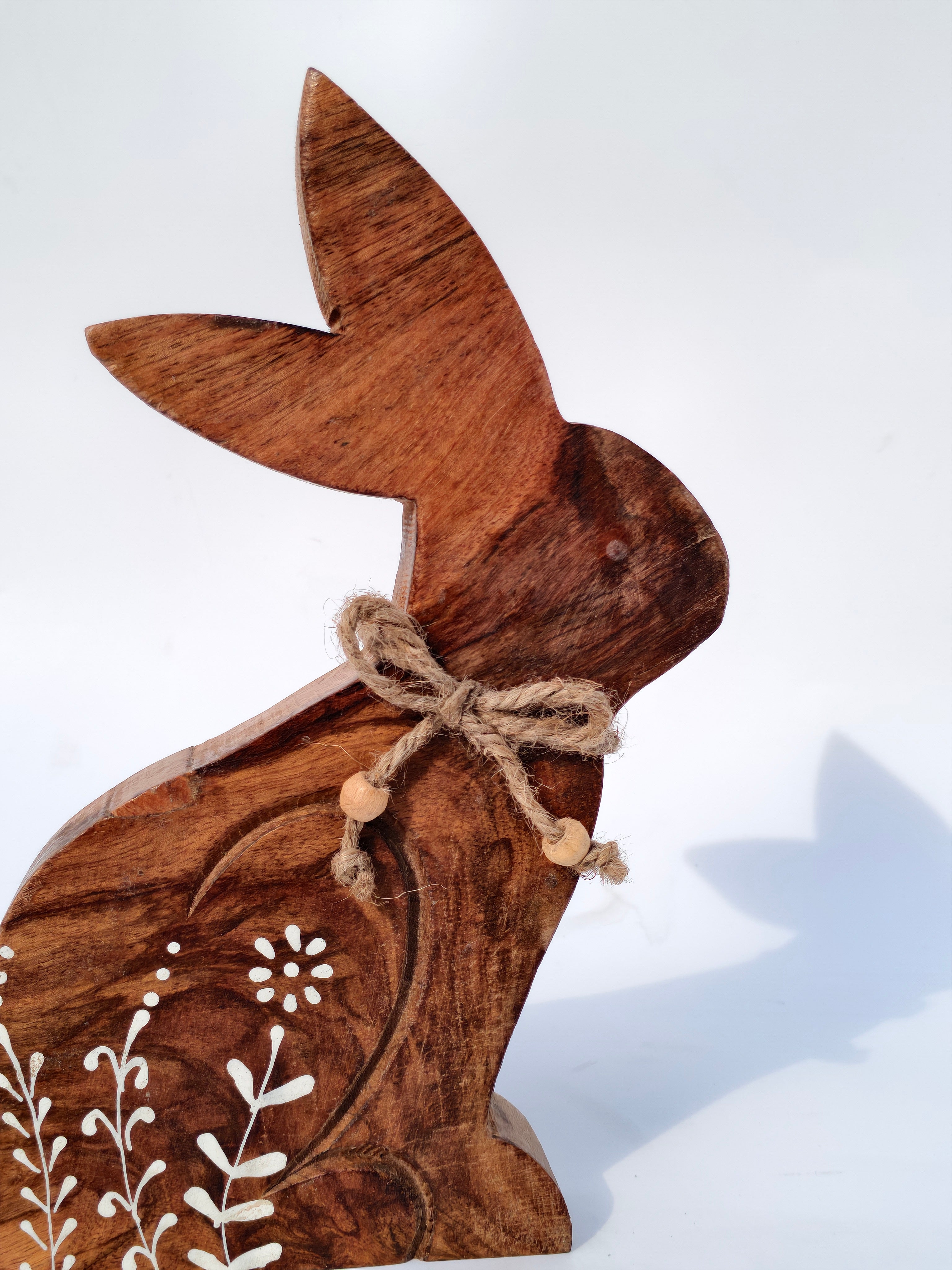 Wooden Bunny Décor with Floral Design & Jute Bow