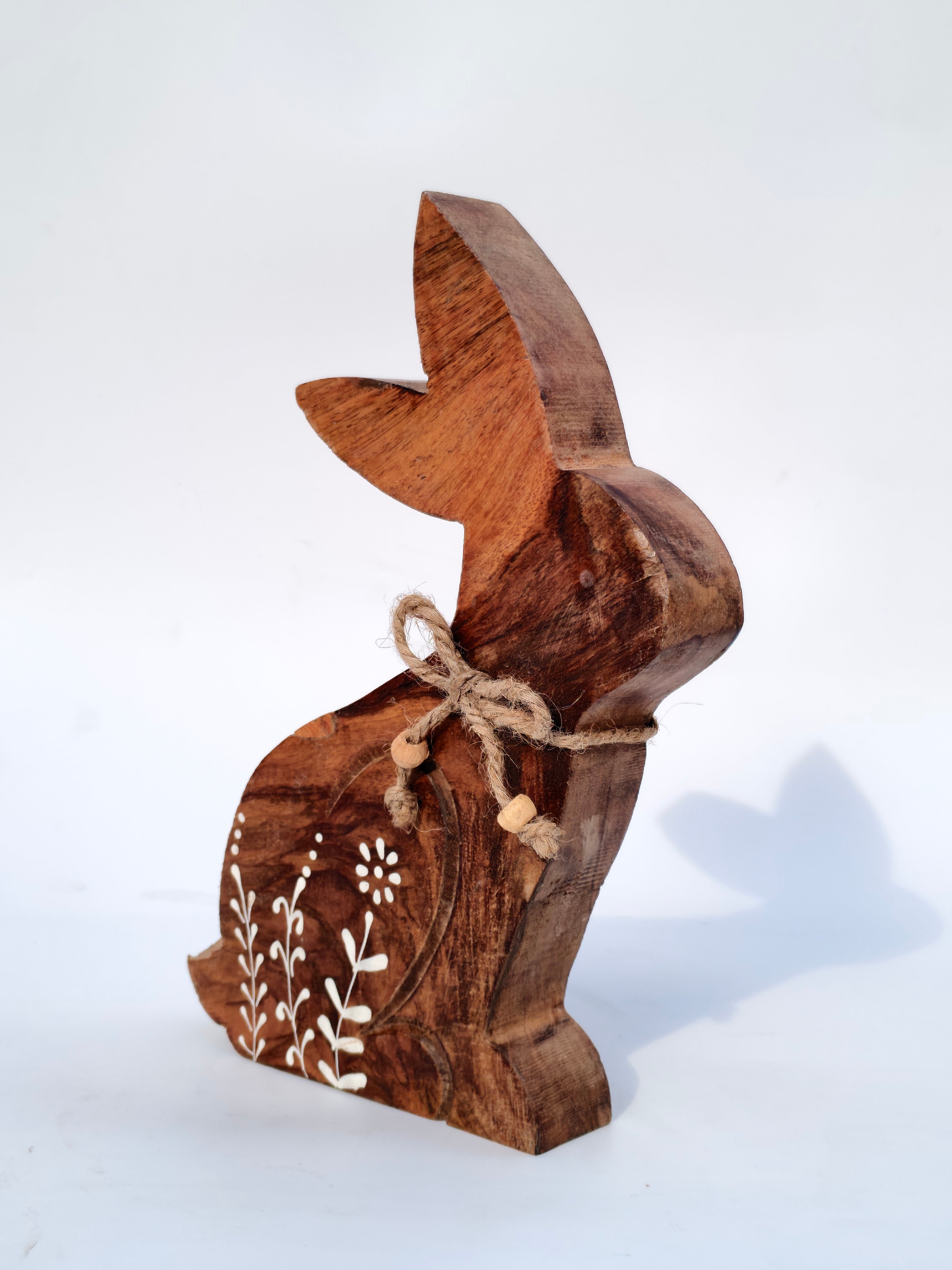 Wooden Bunny Décor with Floral Design & Jute Bow