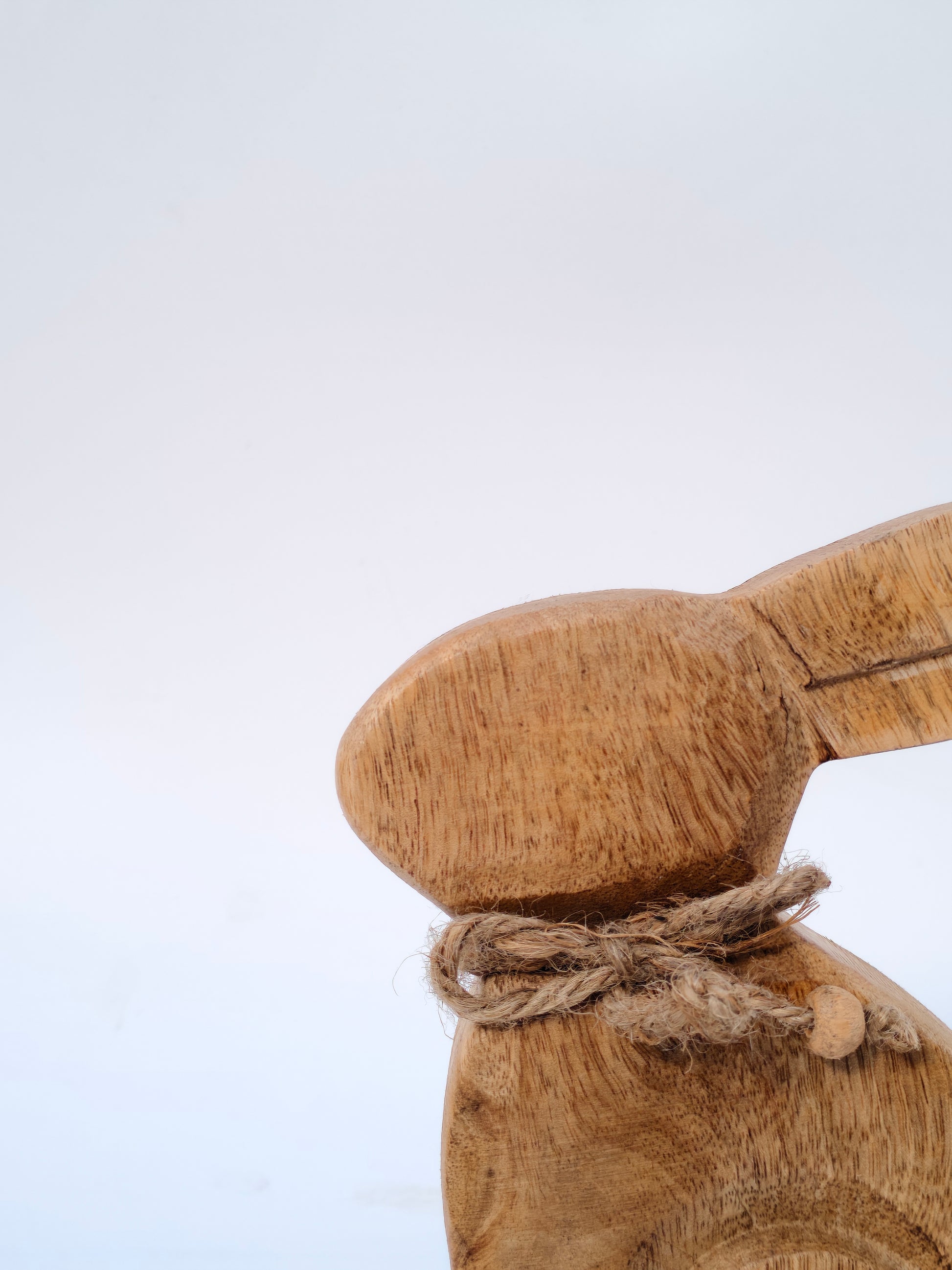 Rustic Wooden Bunny Figurine with Jute Bow – Handcrafted Home Décor