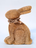 Rustic Wooden Bunny Figurine with Jute Bow