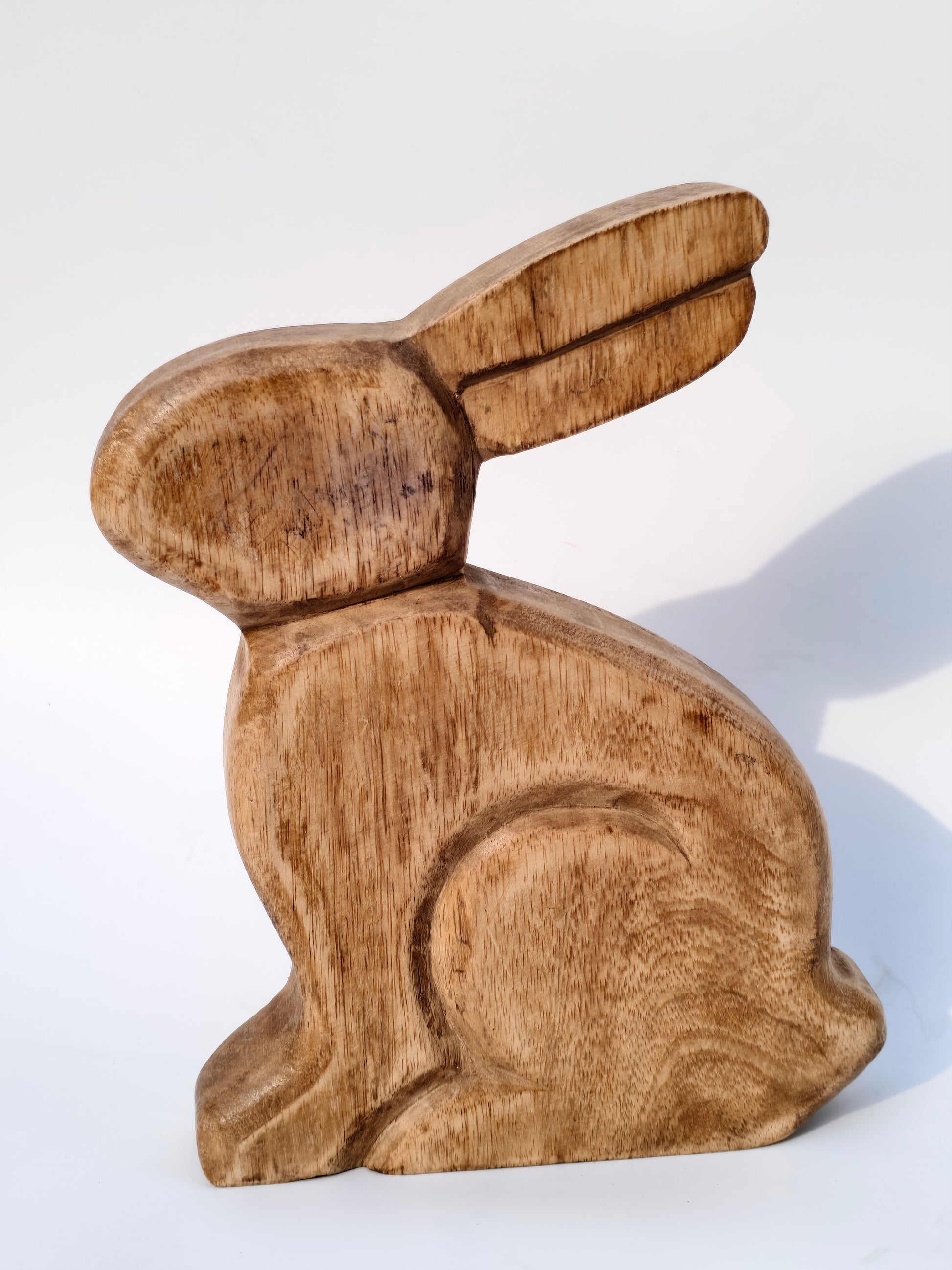 Handcrafted Solid Wood Rabbit Sculpture – Minimalist Rustic Home Décor