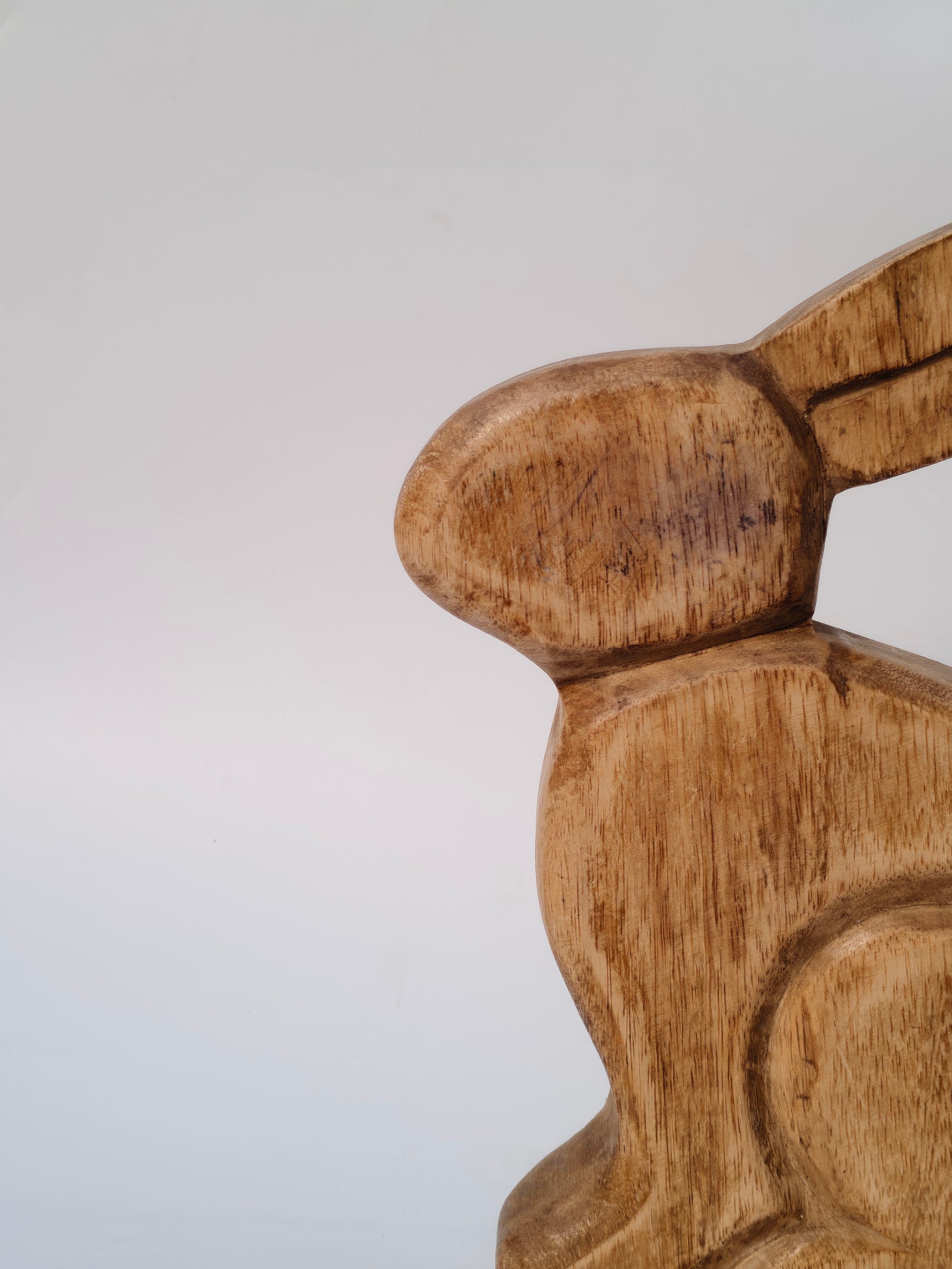 Handcrafted Solid Wood Rabbit Sculpture – Minimalist Rustic Home Décor