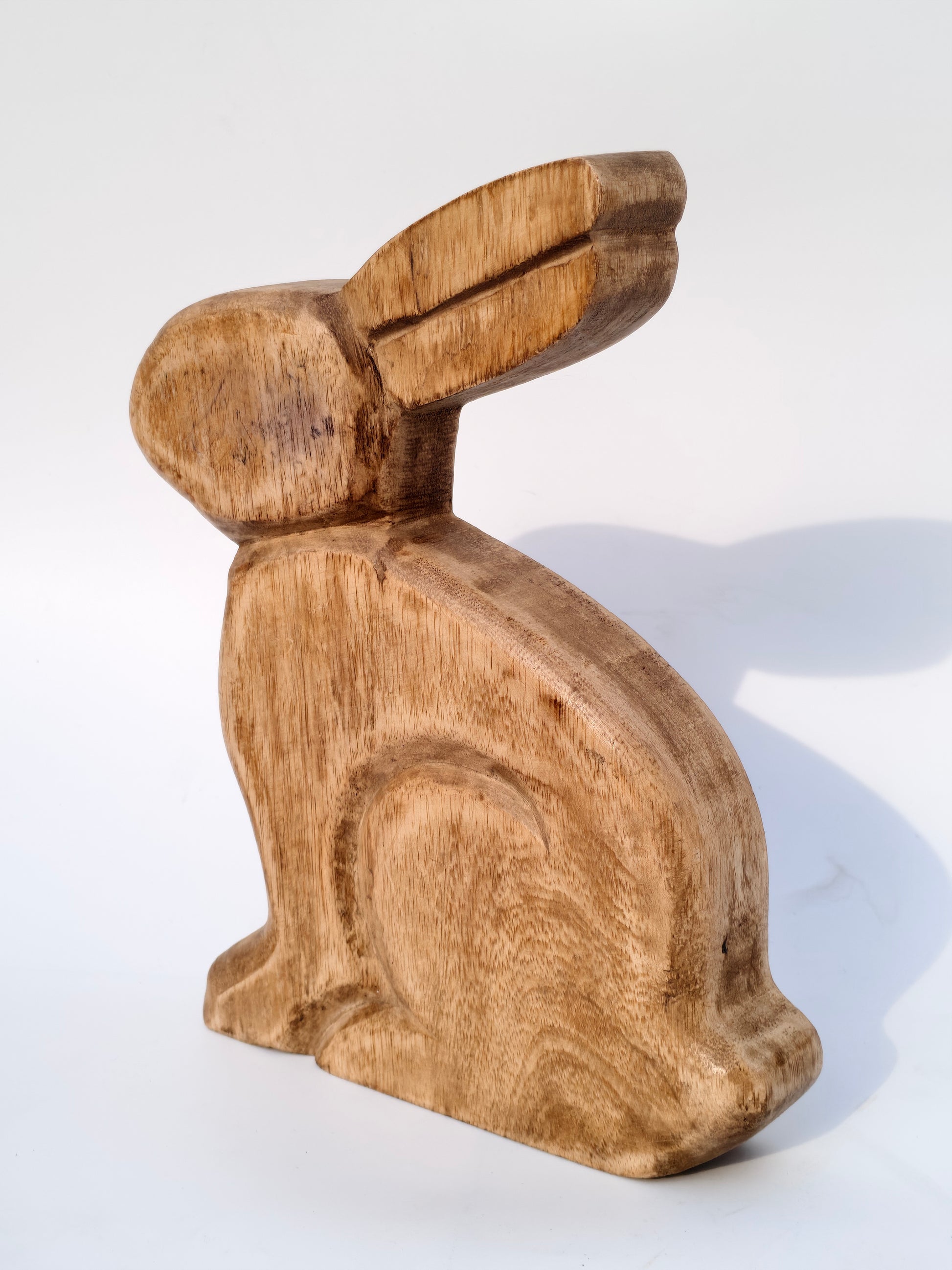 Handcrafted Solid Wood Rabbit Sculpture – Minimalist Rustic Home Décor