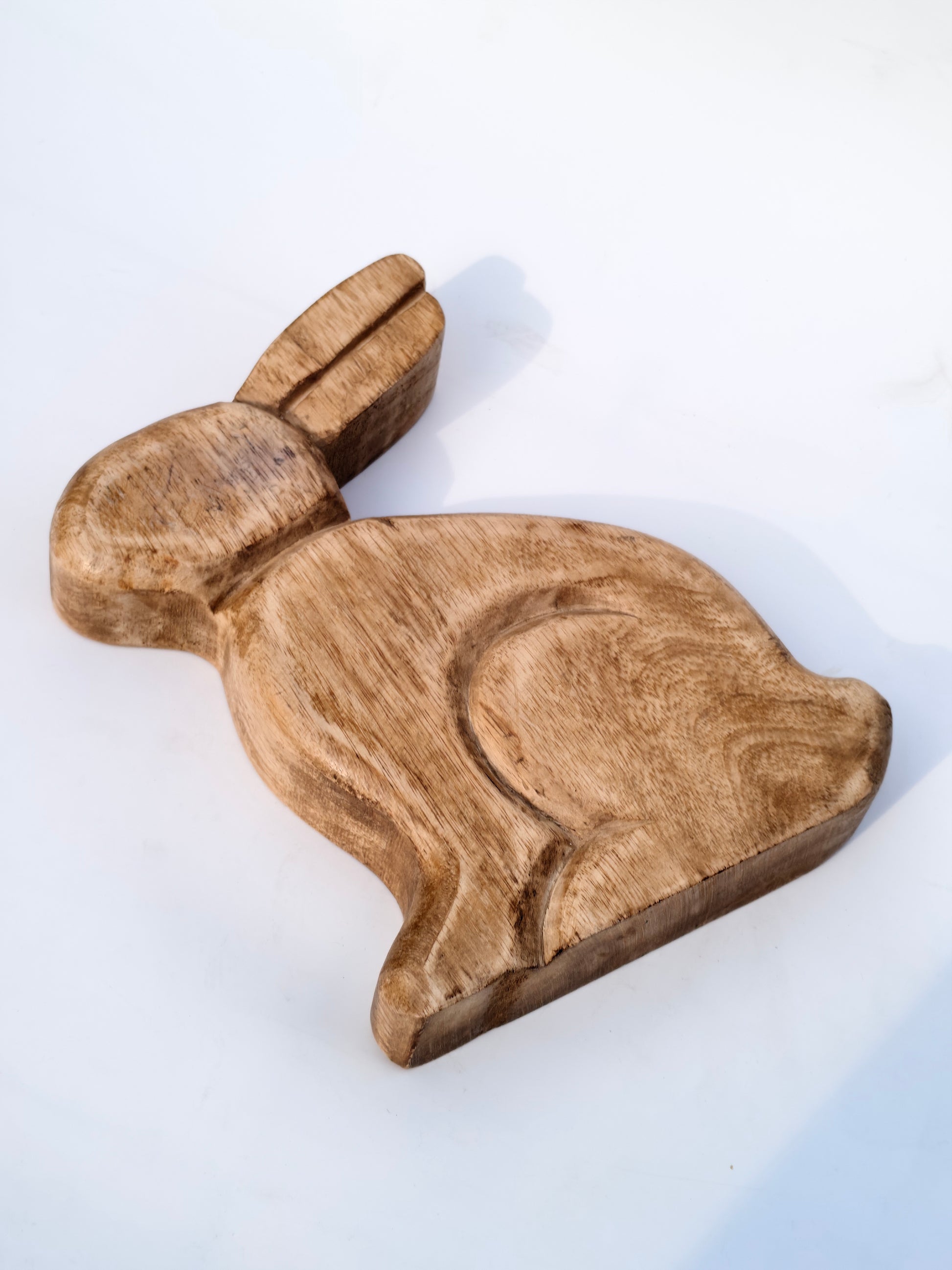 Handcrafted Solid Wood Rabbit Sculpture – Minimalist Rustic Home Décor