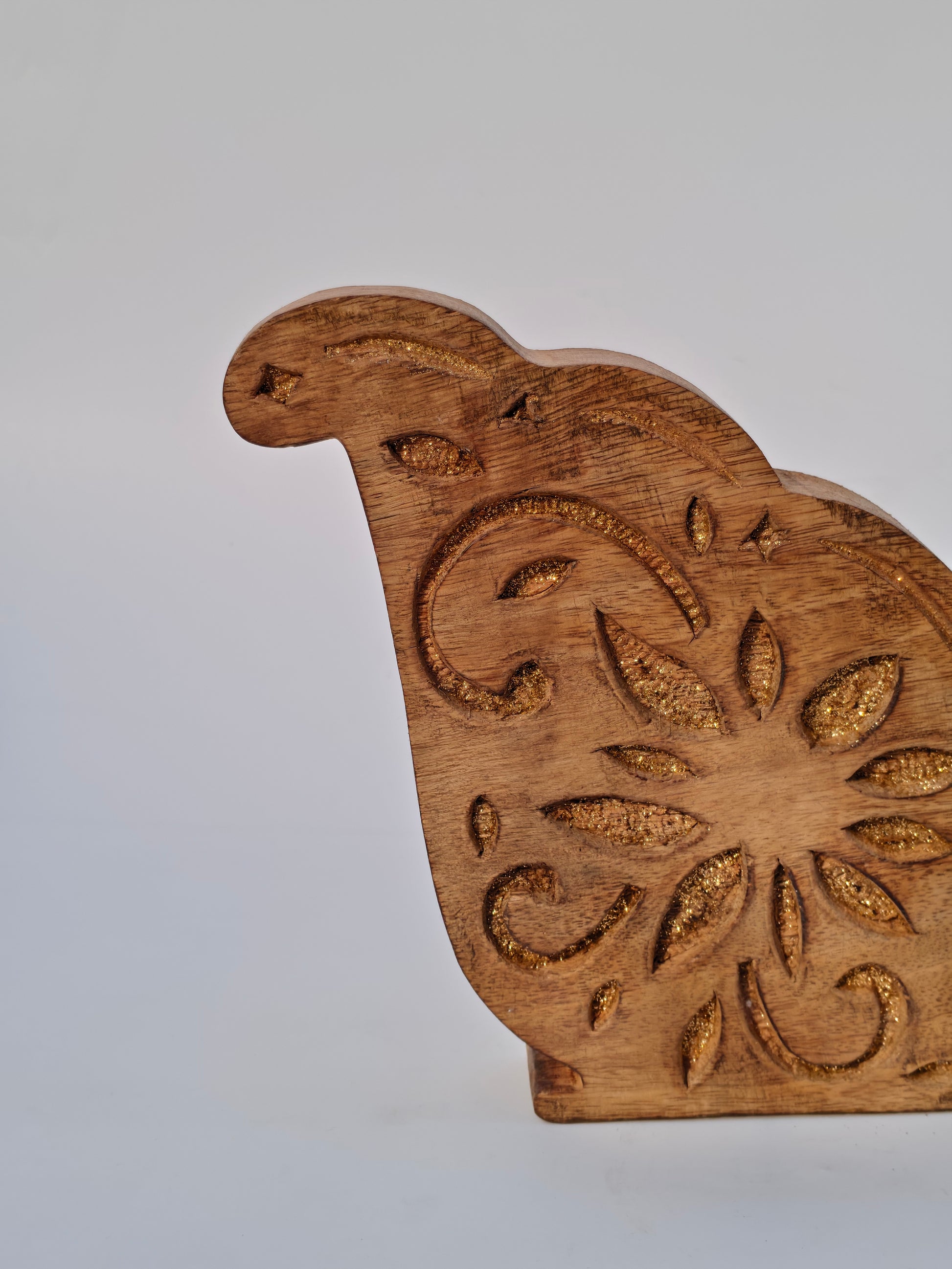 Handcrafted Wooden Sleigh Cutout with Floral Carvings – Rustic Christmas Décor