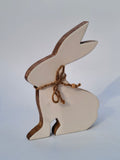 Handcrafted White Wooden Bunny with Jute Bow