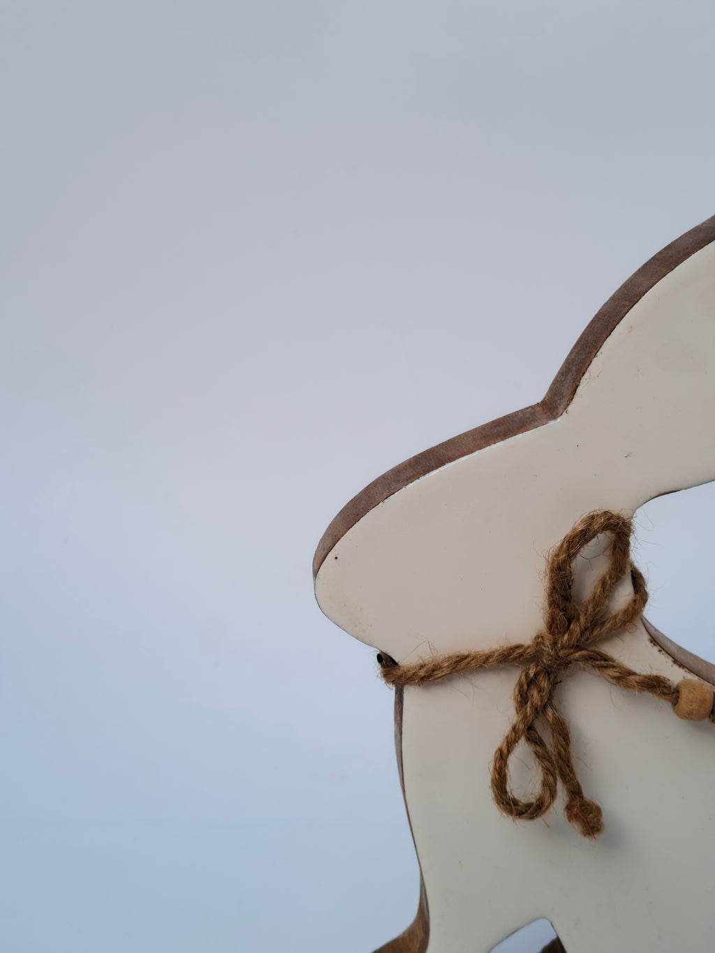 Handcrafted White Wooden Bunny with Jute Bow – Elegant Rustic Décor