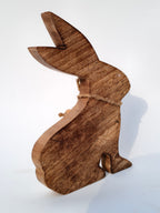 Handcrafted White Wooden Bunny with Jute Bow