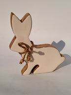 Handcrafted White Wooden Bunny with Jute Bow