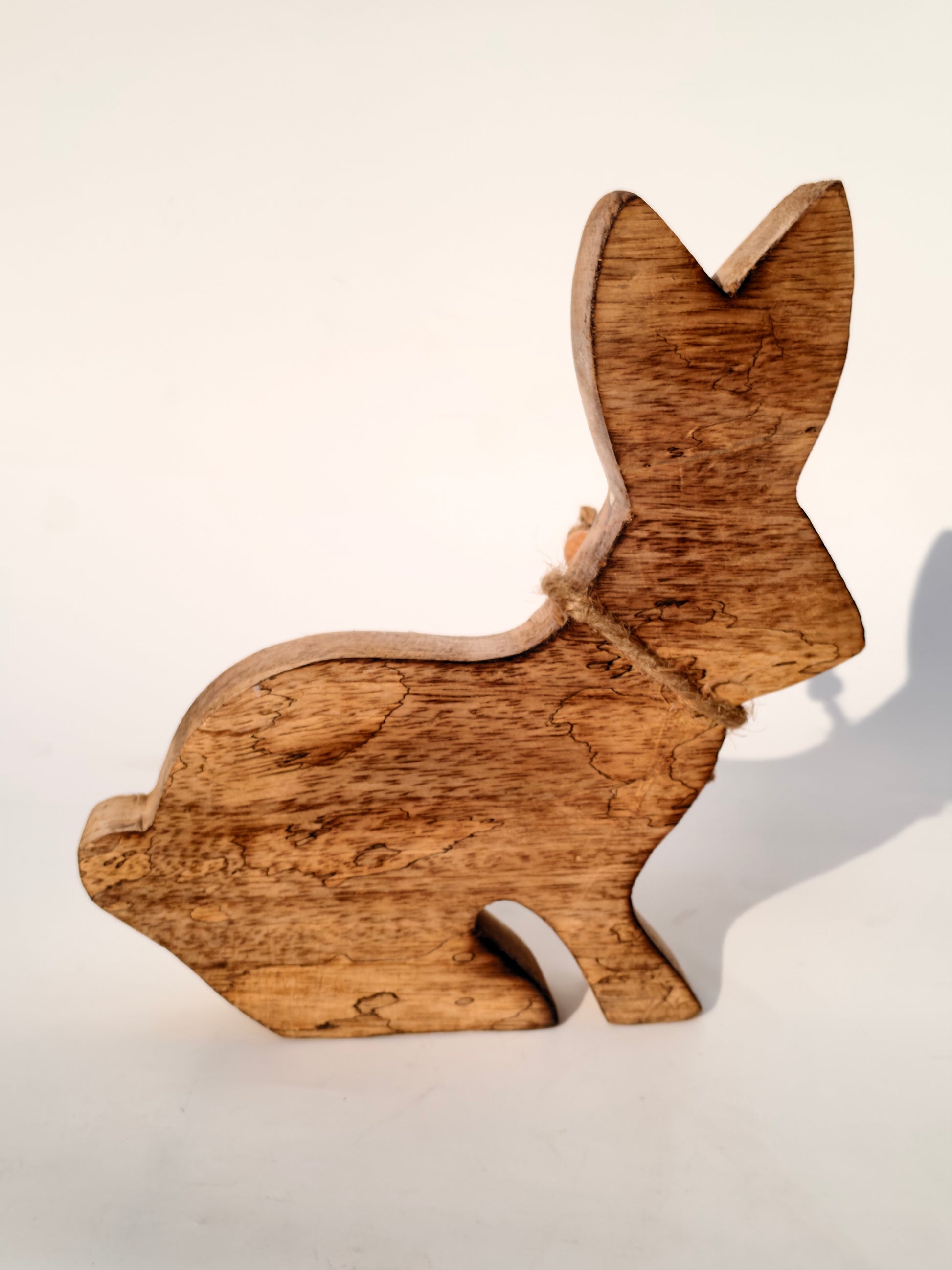 Handcrafted White Wooden Bunny with Jute Bow – Rustic Farmhouse Décor