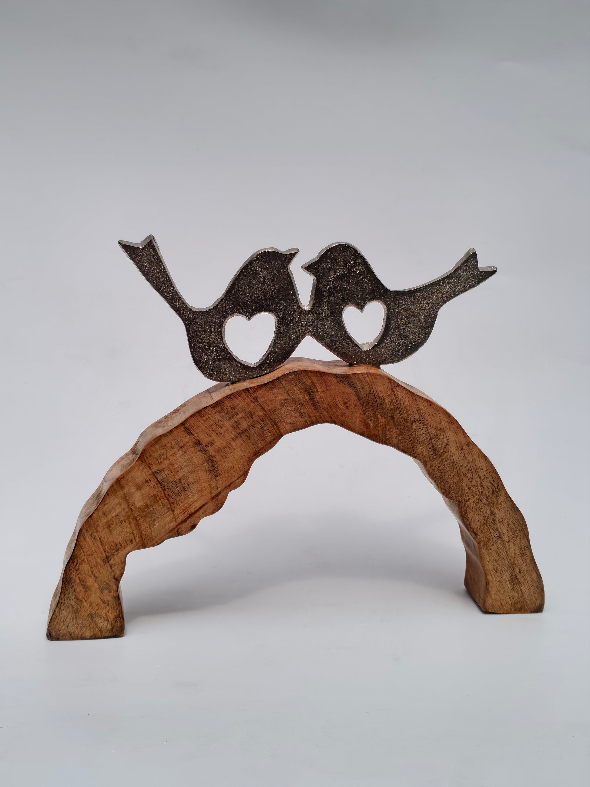 Handcrafted Wooden Lovebirds Figurine on Stand