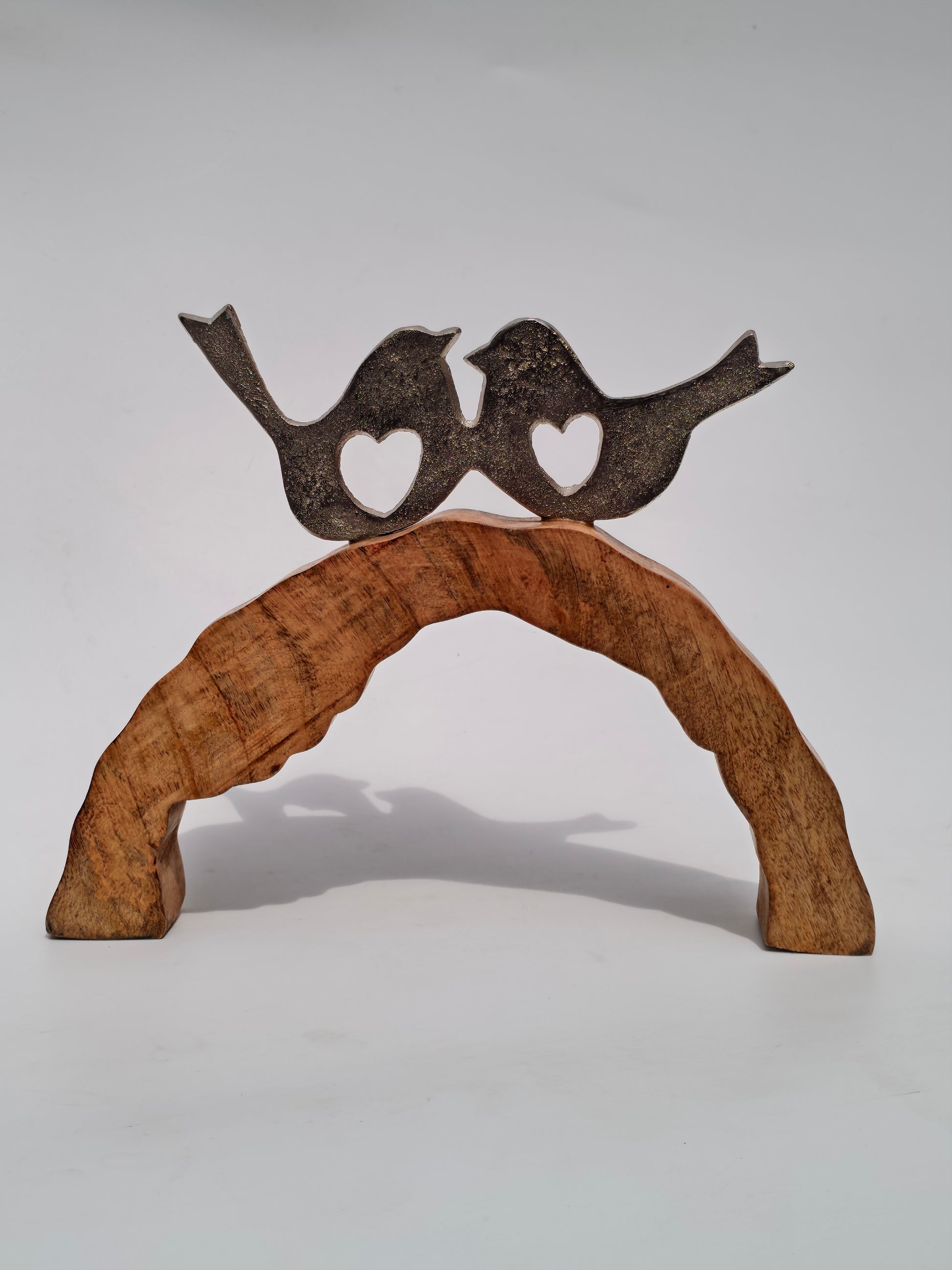 Handcrafted Wooden Lovebirds Figurine on Stand