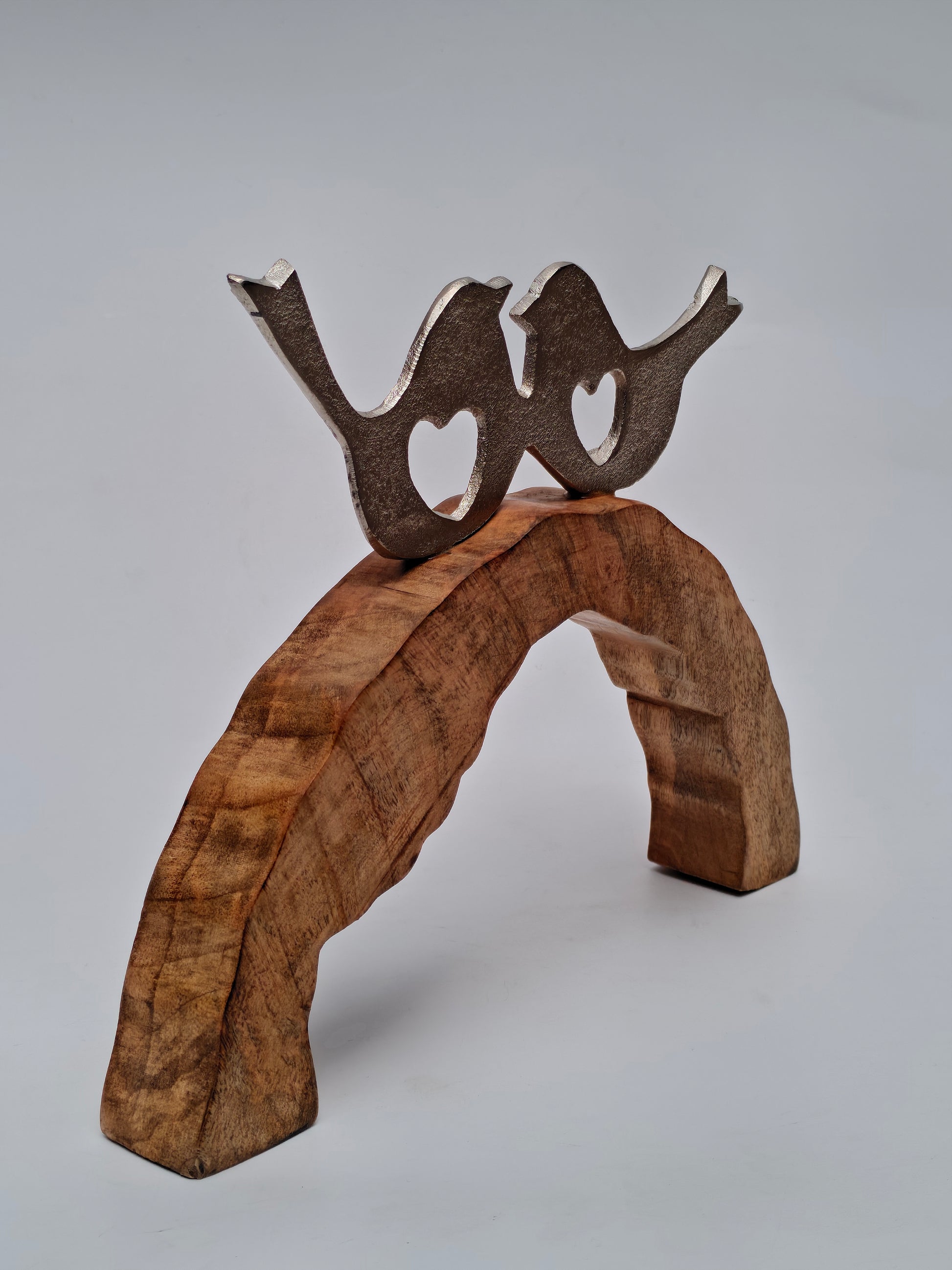 Handcrafted Wooden Lovebirds Figurine on Stand