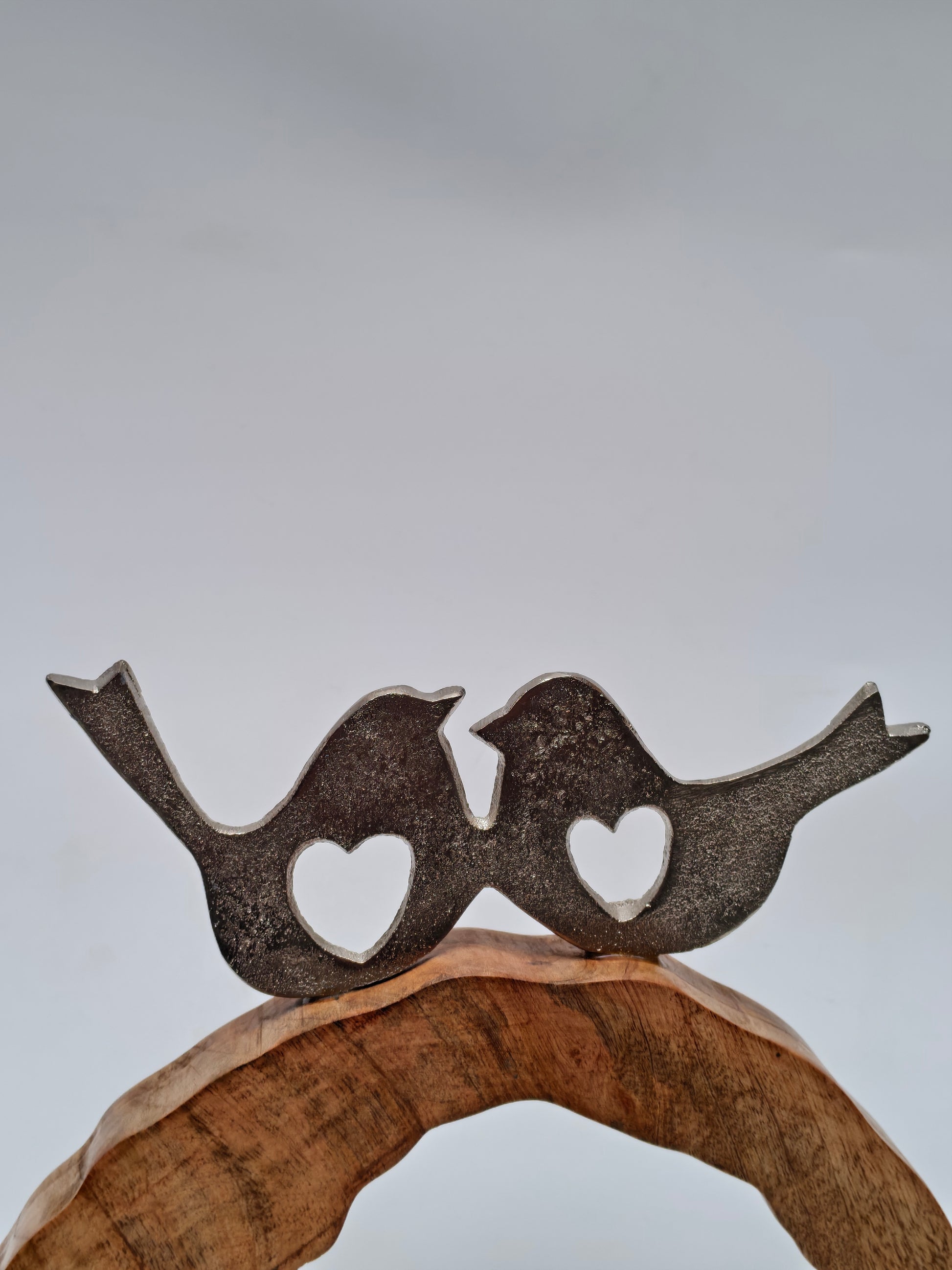 Handcrafted Wooden Lovebirds Figurine on Stand