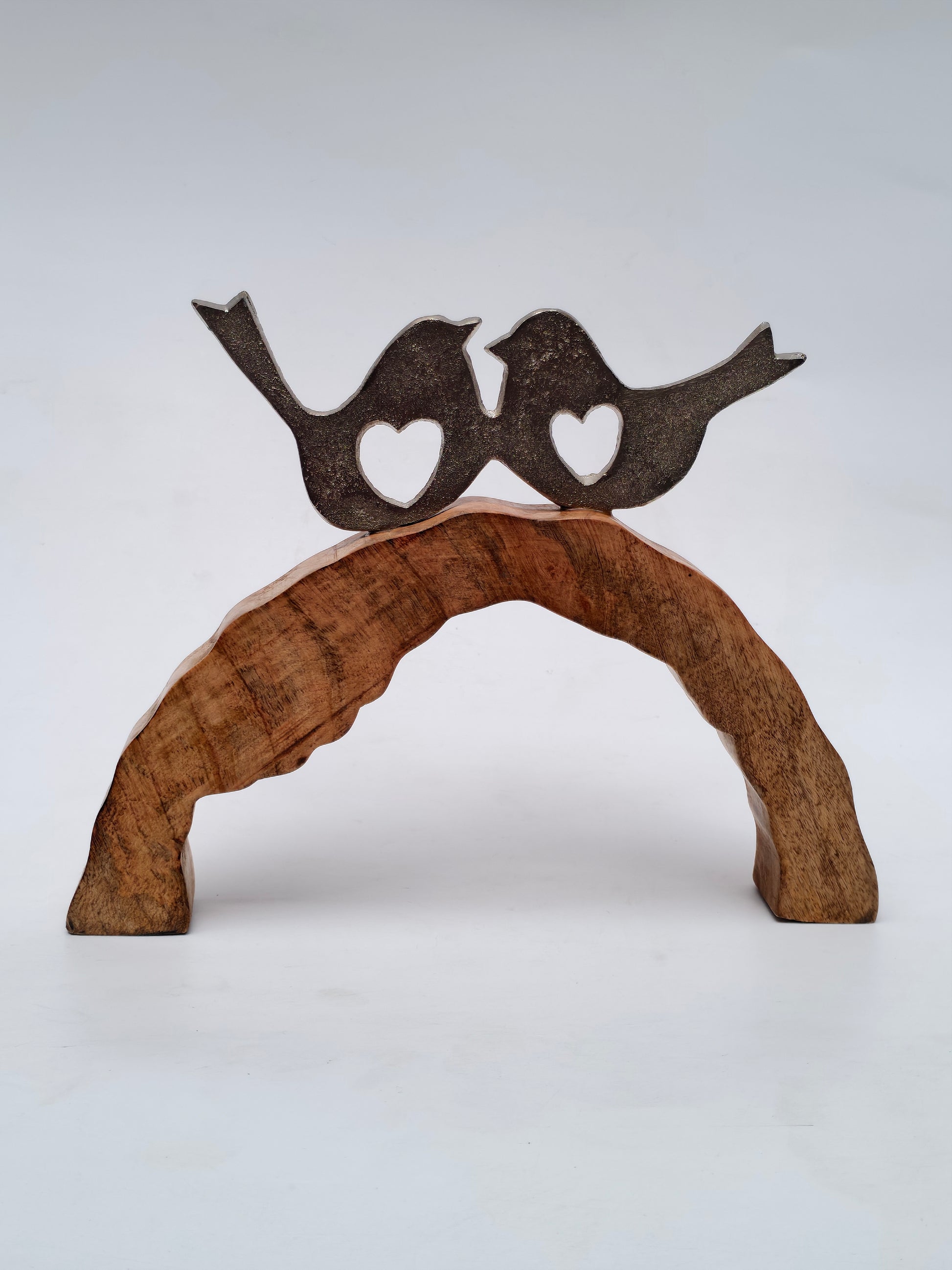 Handcrafted Wooden Lovebirds Figurine on Stand