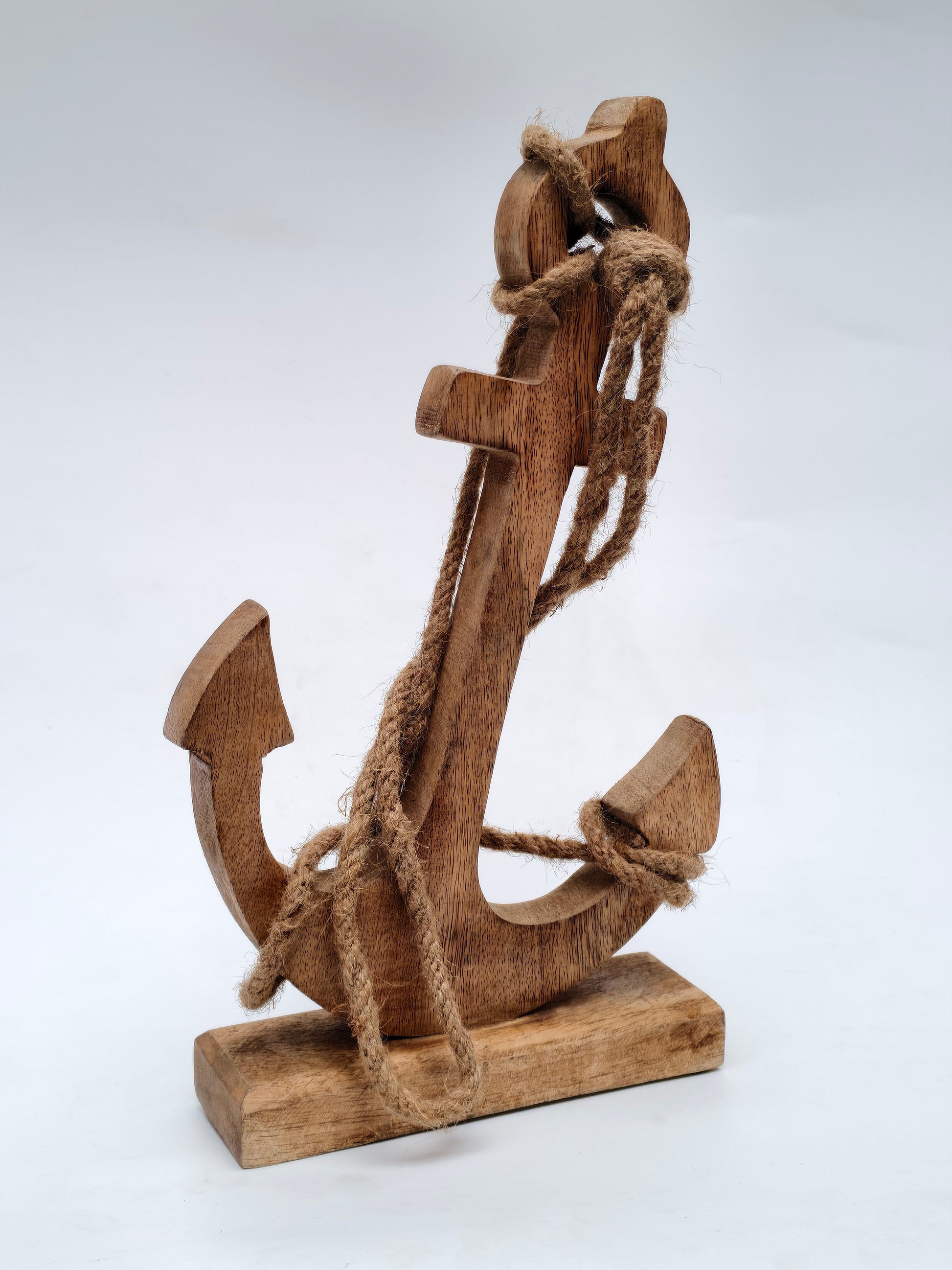 Handcrafted Wooden Anchor with Rope – Nautical Home Décor