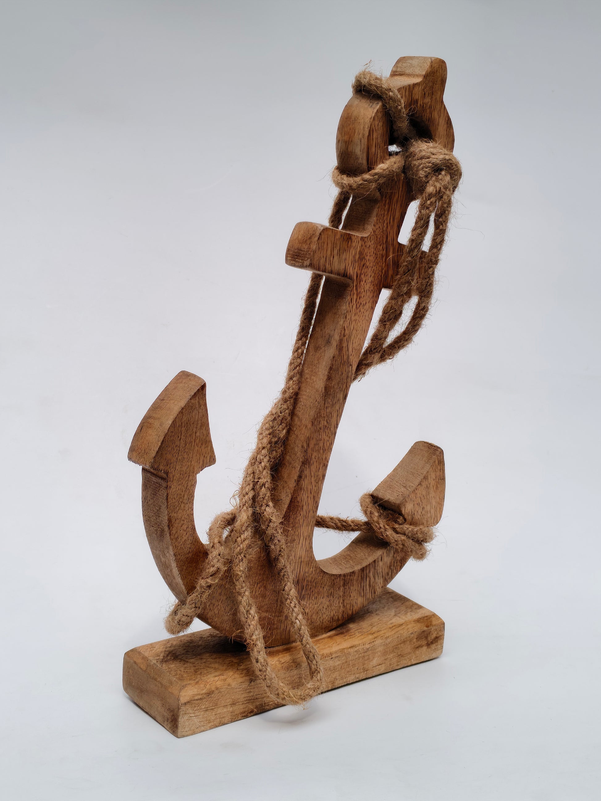 Handcrafted Wooden Anchor with Rope – Nautical Home Décor